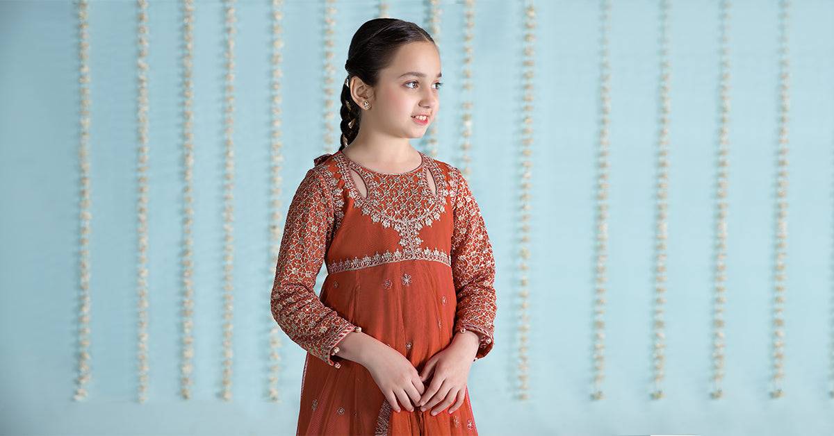 Maria B | 3 Piece Embroidered Net Suit | MKS-EA24-02 by Maria Faisal - Registered Vendor of : Maria B - type : Kids Clothes - 100% original wedding dresses