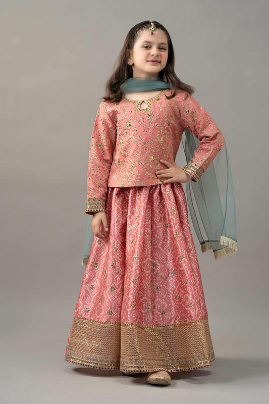 3 Piece Embroidered Raw Silk Suit - Kids Clothes - available at Maria Faisal in UK and USA
