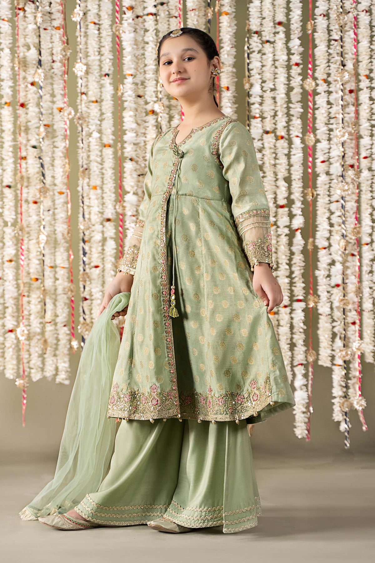 Maria B | 3 Piece Embroidered Cotton Lurex Suit | MKS-EF25-12 by Maria Faisal - Registered Vendor of : Maria B - type : Kids Clothes - 100% original wedding dresses