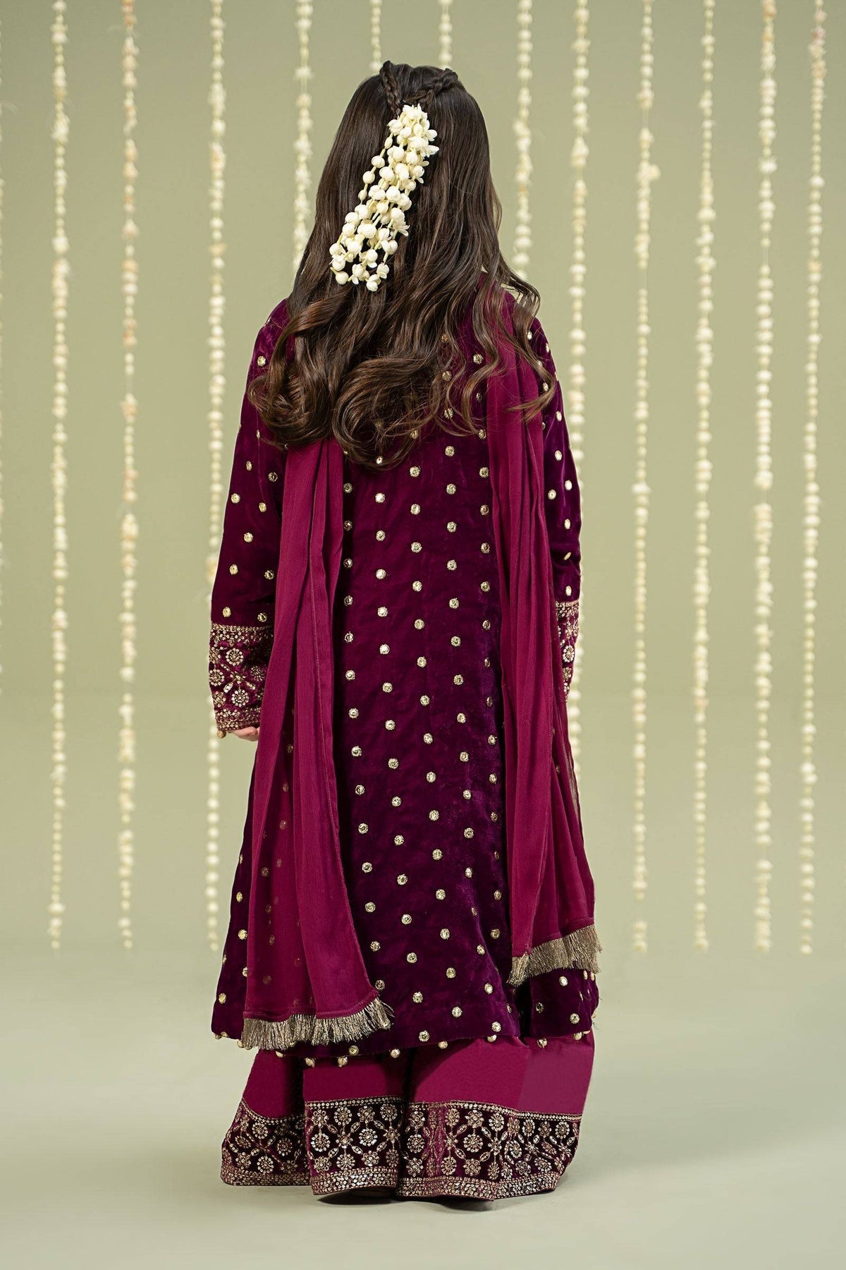Maria B | 3 Piece Embroidered Velvet Suit | MKS-W24-38 by Maria Faisal - Registered Vendor of : Maria B - type : Kids Clothes - 100% original wedding dresses