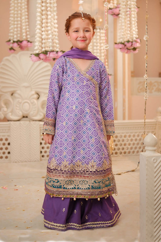 Maria B | 3 Piece Embroidered Raw Silk Suit | MKS-W24-20 by Maria Faisal - Registered Vendor of : Maria B - type : Kids Clothes - 100% original wedding dresses
