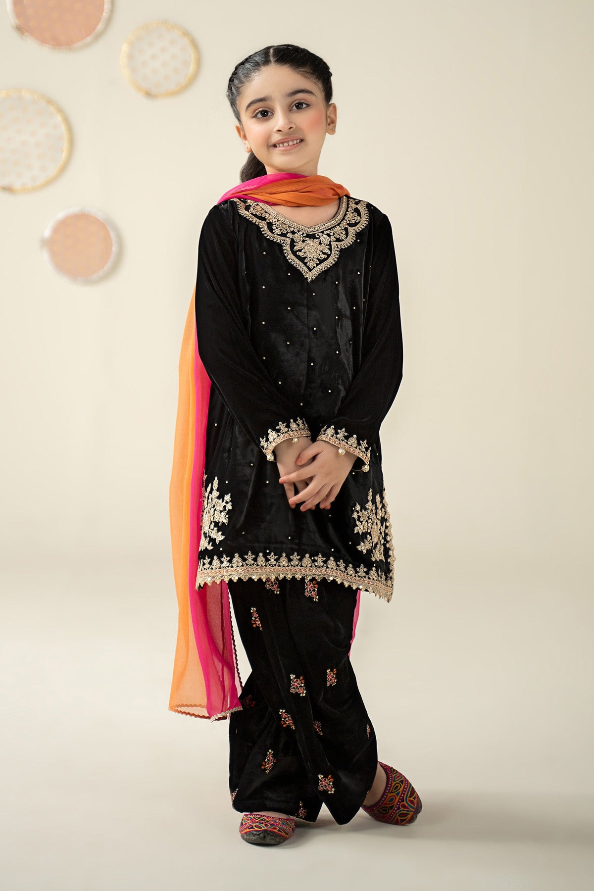 3 Piece Embroidered Velvet Suit - Kids Clothes - available at Maria Faisal in UK and USA