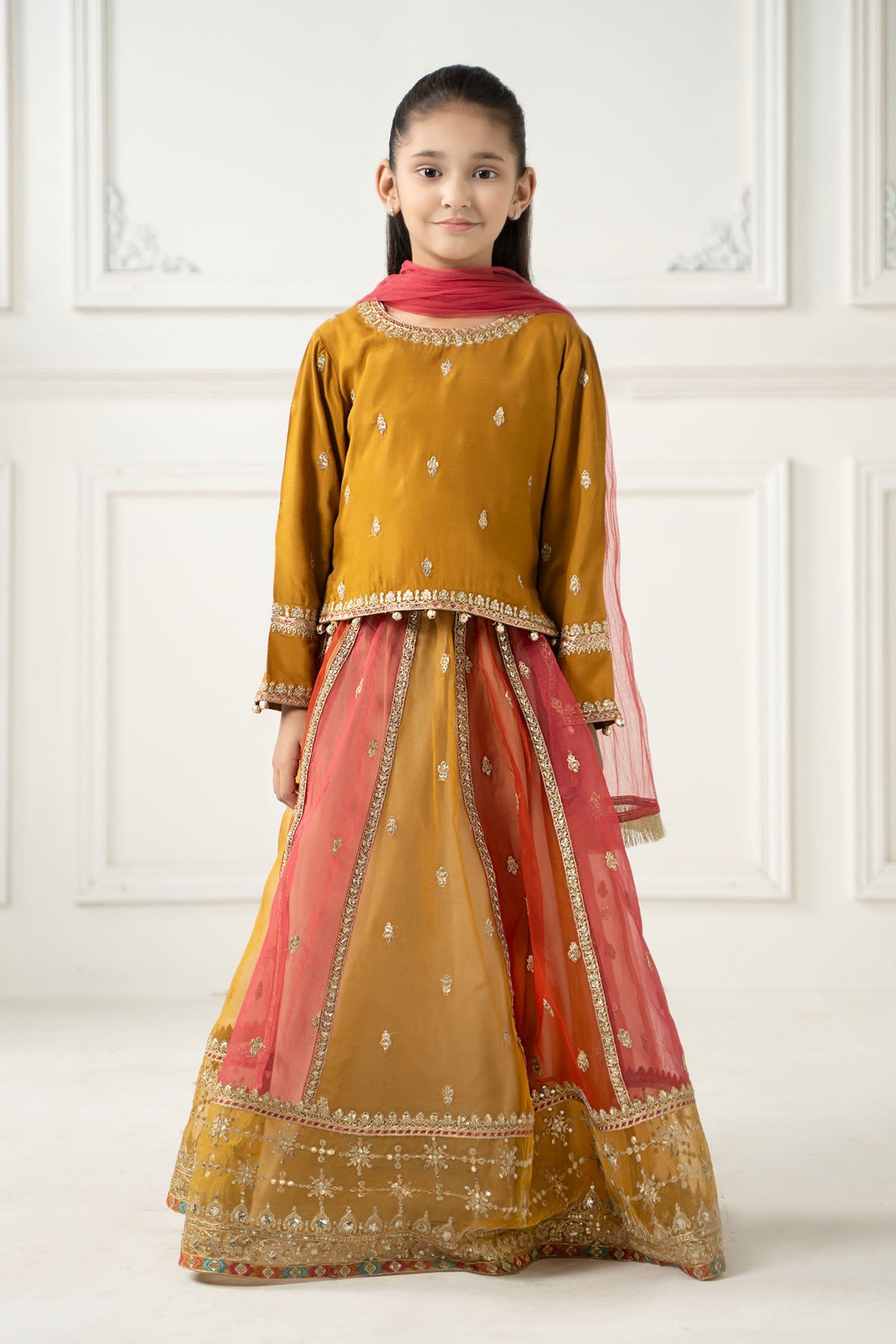 3 Piece Embroidered Raw Silk Suit - Kids Clothes - available at Maria Faisal in UK and USA