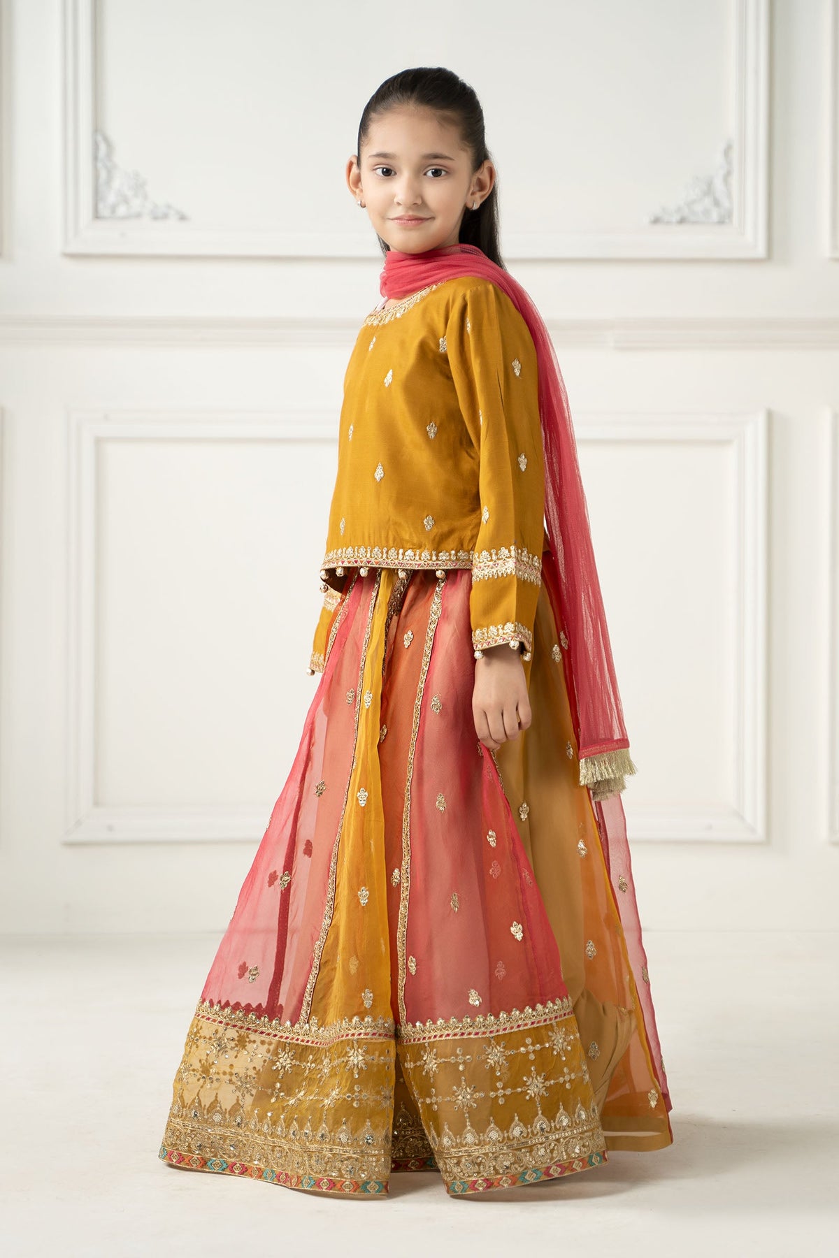 3 Piece Embroidered Raw Silk Suit - Kids Clothes - available at Maria Faisal in UK and USA