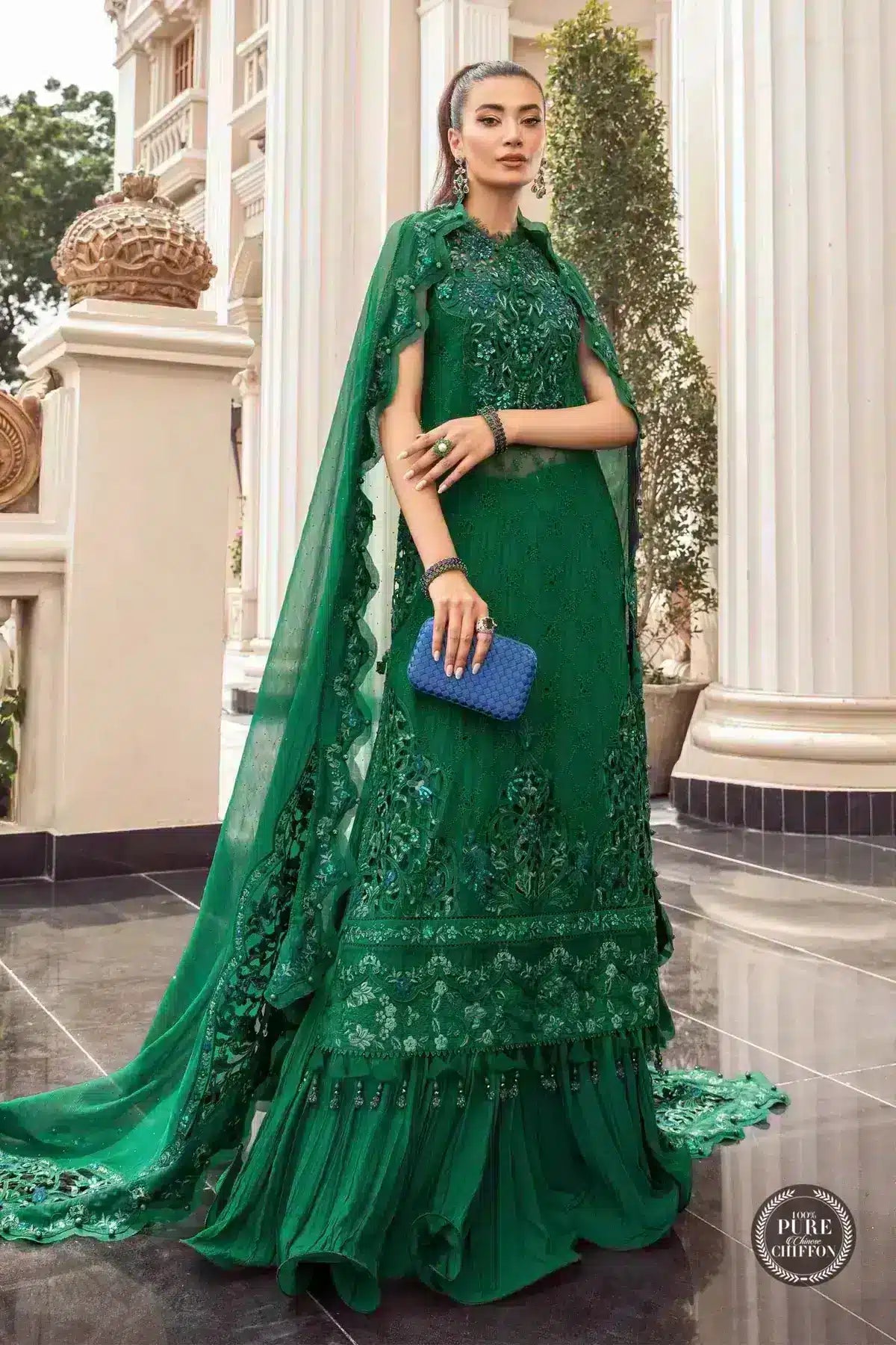 Maria B | Luxury Chiffon Collection | Emerald Green