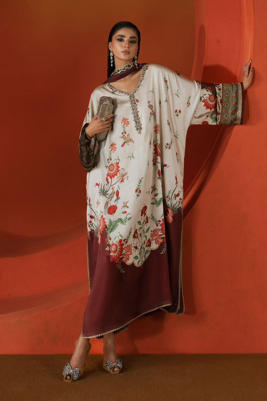 Maria B | Eid Collection 2026 | Mps-Ef26-03 Beige And Maroon - Luxury Dress - available at Maria Faisal in UK and USA.