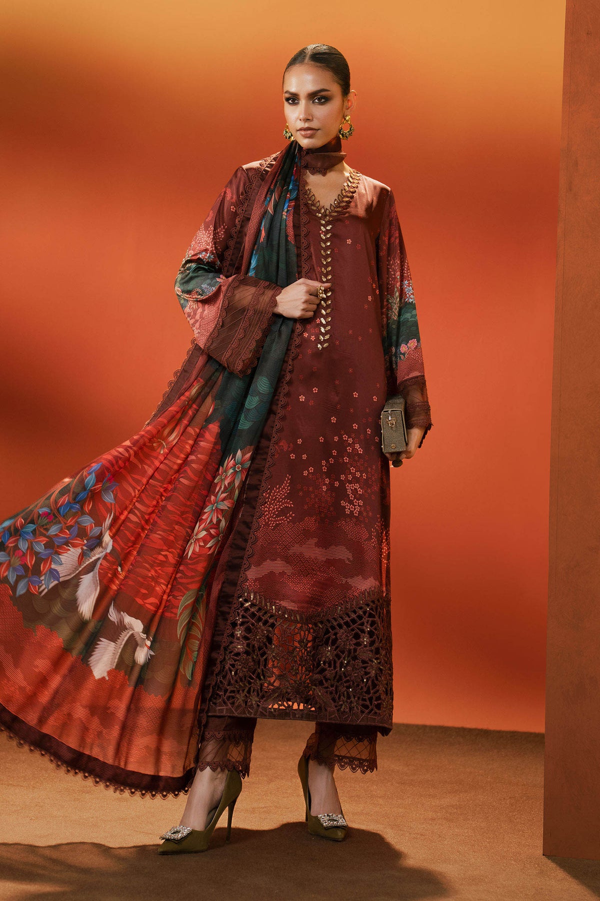 Maria B | Eid Collection 2026 | Mps-Ef26-08 Maroon - Luxury Dress - available at Maria Faisal in UK and USA.