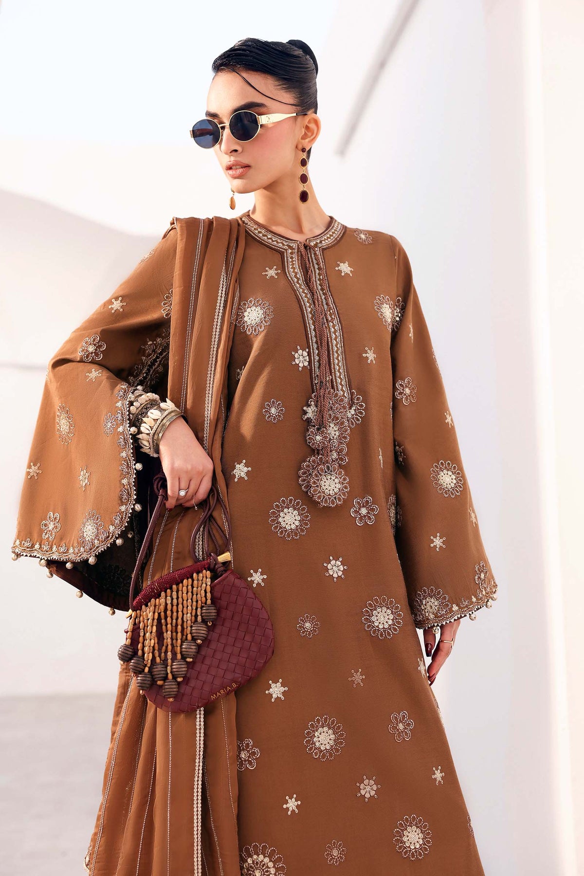 Maria B | Eid Collection 2026 | Mst-Ef26-08 Brown - Luxury Dress - available at Maria Faisal in UK and USA.