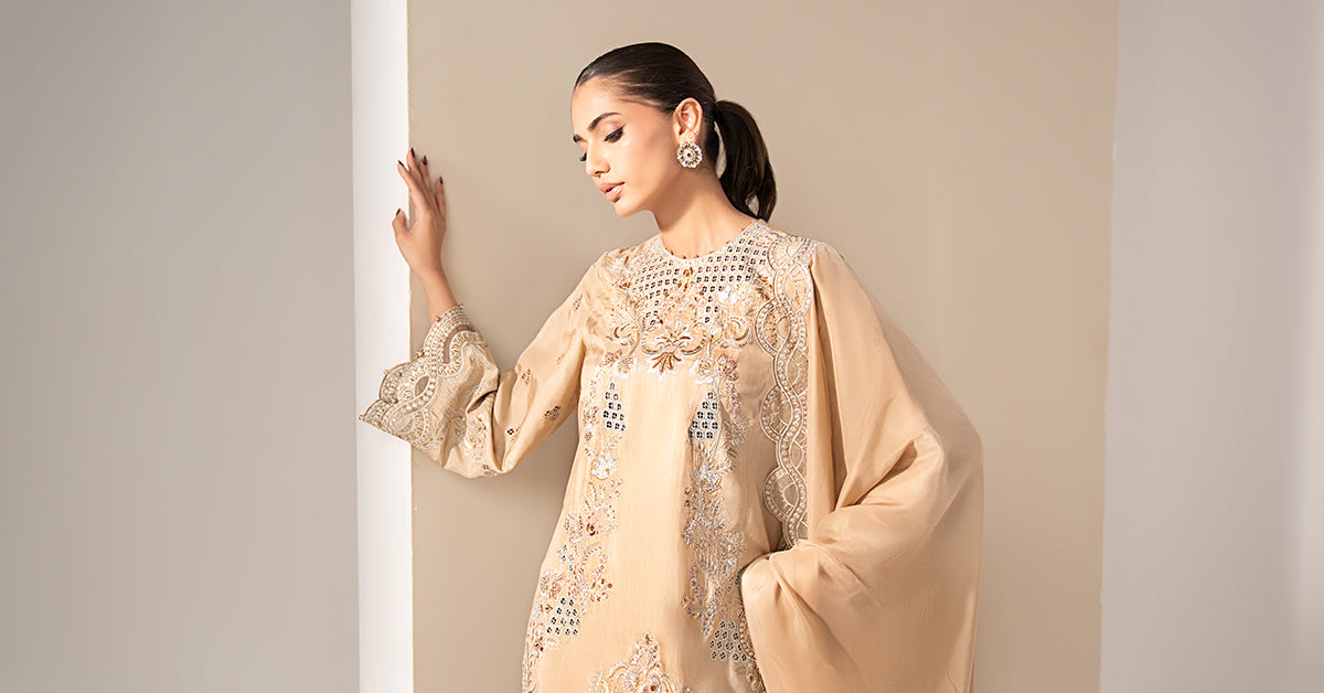 Maria B | Eid Collection 2026 | Mst-Ef26-33 Beige - Luxury Dress - available at Maria Faisal in UK and USA.