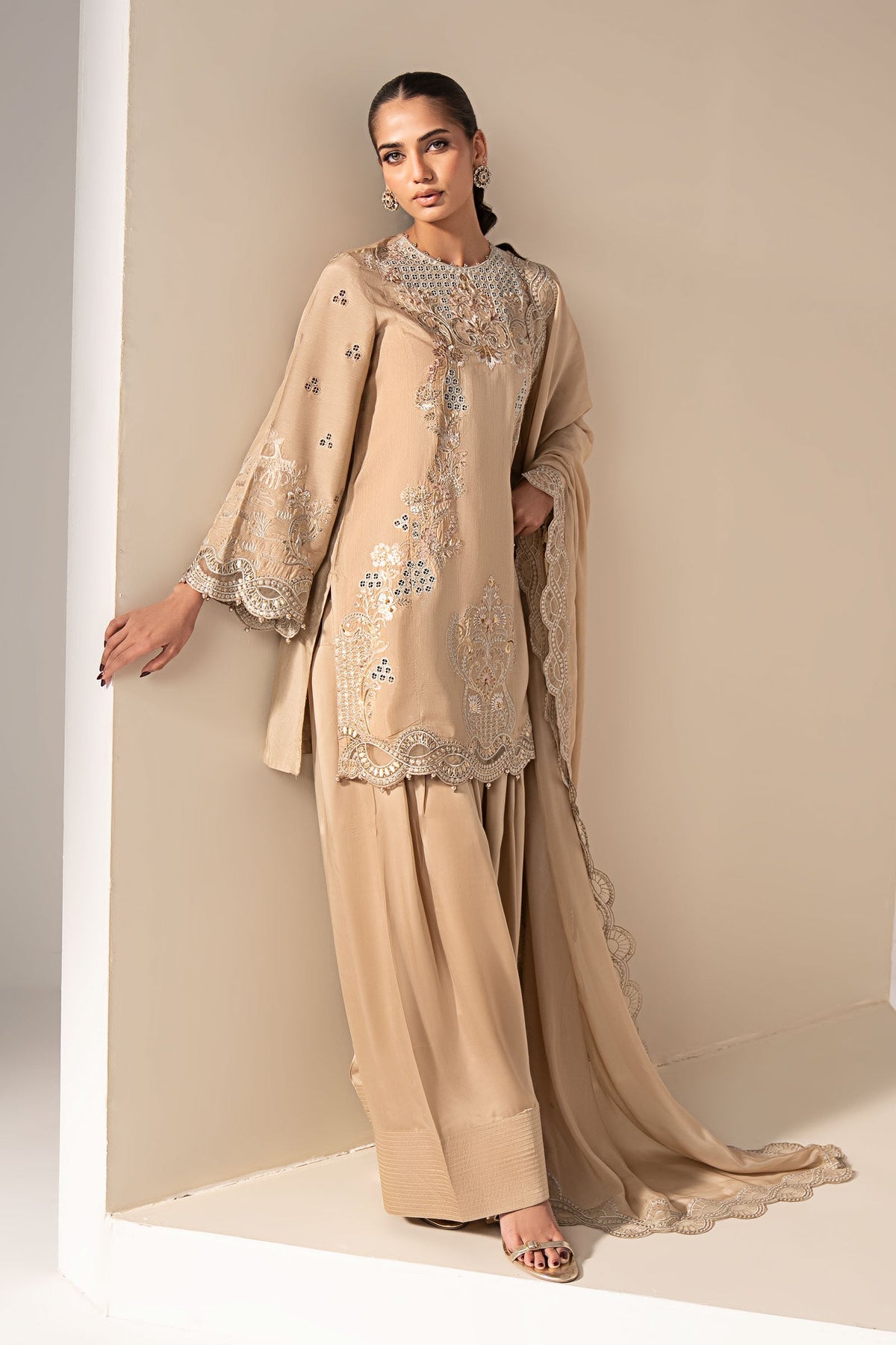 Maria B | Eid Collection 2026 | Mst-Ef26-33 Beige - Luxury Dress - available at Maria Faisal in UK and USA.