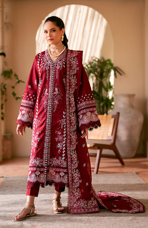 Emaan Adeel | Navaeh Luxury Pret | CERISE - Designer Dress with Intricate embroidery and embellishments. Shop elegent wedding dress at Maria Faisal.