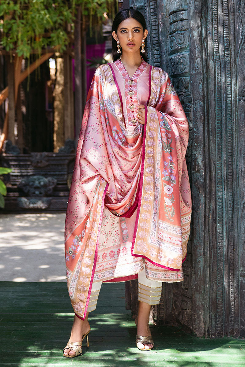 Mushq | Nirvana Silk Edit |  Roseate - Designer Dress with Intricate embroidery and embellishments. Shop elegent wedding dress at Maria Faisal.