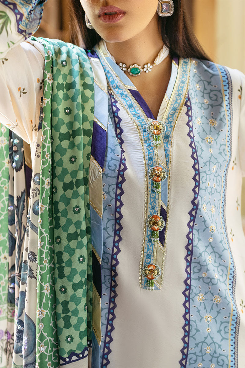 Mushq | Nirvana Silk Edit |  Azure - Designer Dress with Intricate embroidery and embellishments. Shop elegent wedding dress at Maria Faisal.