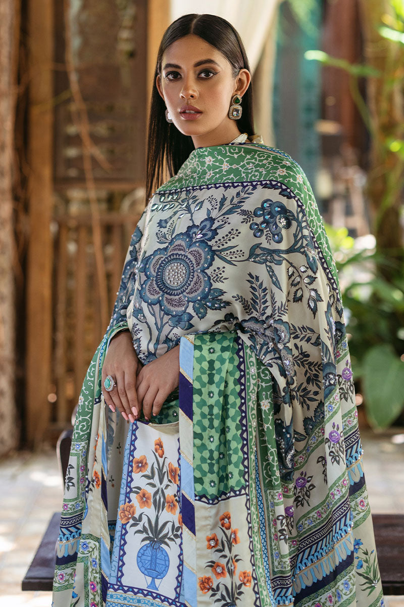 Mushq | Nirvana Silk Edit |  Azure - Designer Dress with Intricate embroidery and embellishments. Shop elegent wedding dress at Maria Faisal.