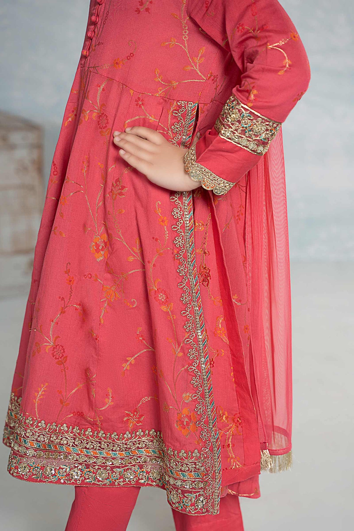 Maria B | 3 Piece Embroidered Jacquard Broshiasuit | MKD-EF24-23 by Maria Faisal - Registered Vendor of : Maria B - type : Kids Clothes - 100% original wedding dresses