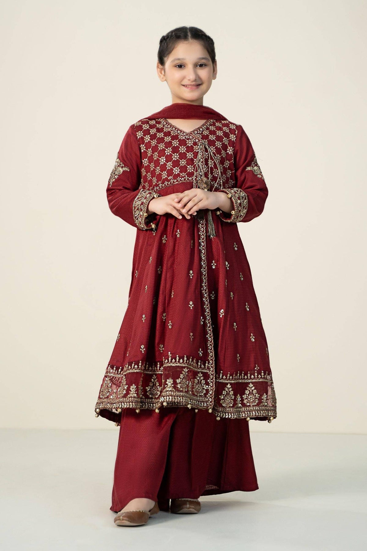 Maria B | 3 Piece Embroidered Linen Suit | MKD-W24-02 by Maria Faisal - Registered Vendor of : Maria B - type : Kids Clothes - 100% original wedding dresses