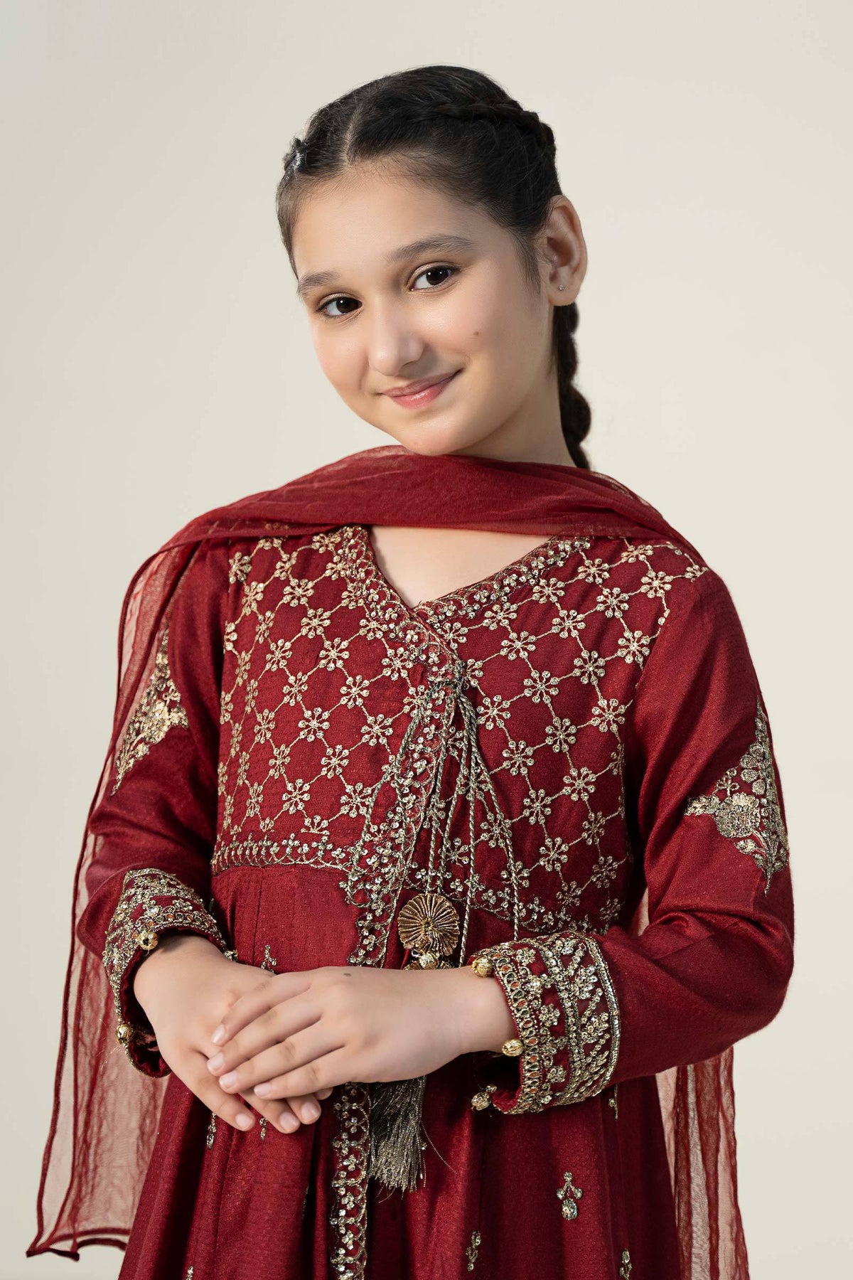Maria B | 3 Piece Embroidered Linen Suit | MKD-W24-02 by Maria Faisal - Registered Vendor of : Maria B - type : Kids Clothes - 100% original wedding dresses