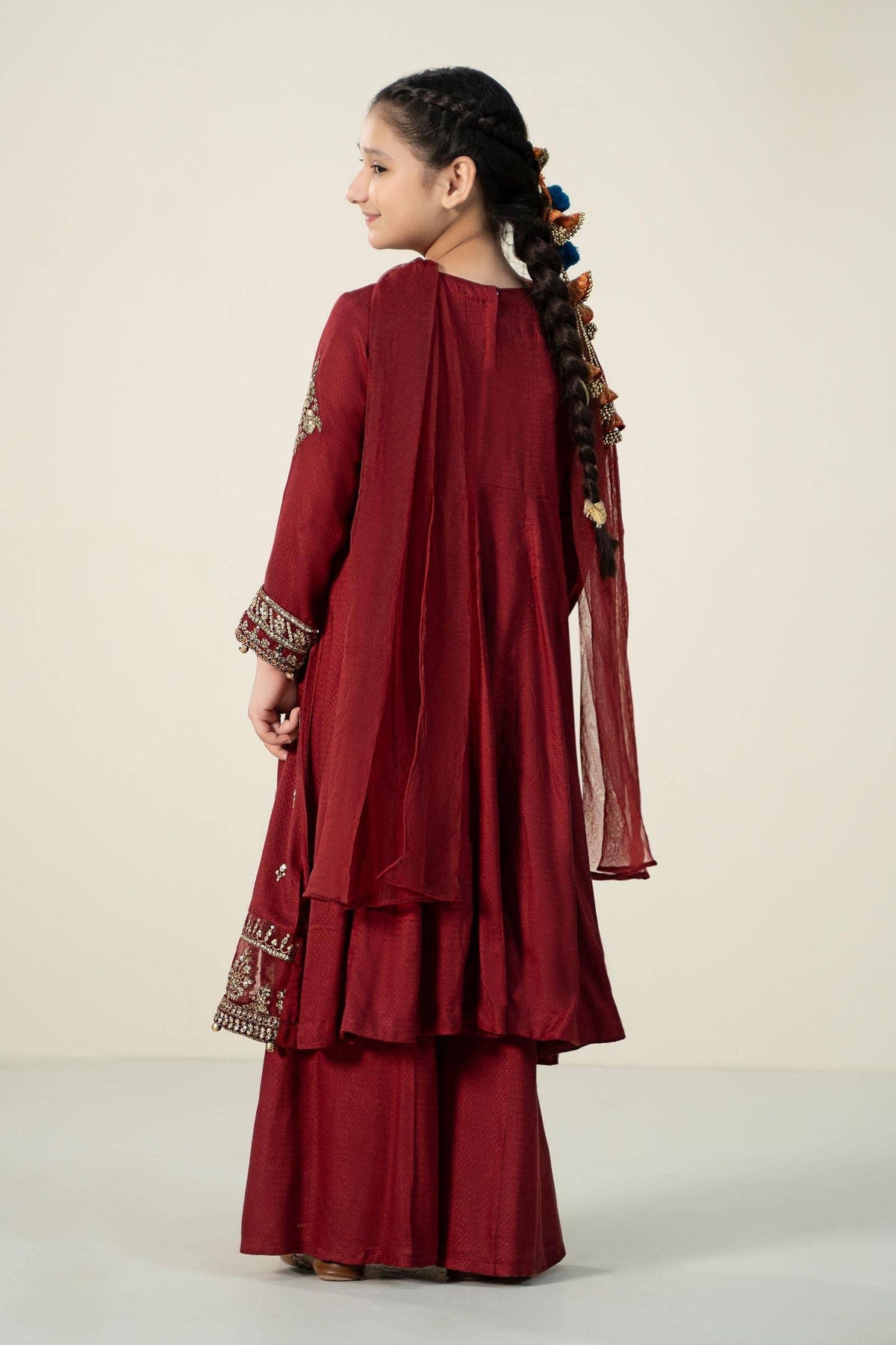 Maria B | 3 Piece Embroidered Linen Suit | MKD-W24-02 by Maria Faisal - Registered Vendor of : Maria B - type : Kids Clothes - 100% original wedding dresses