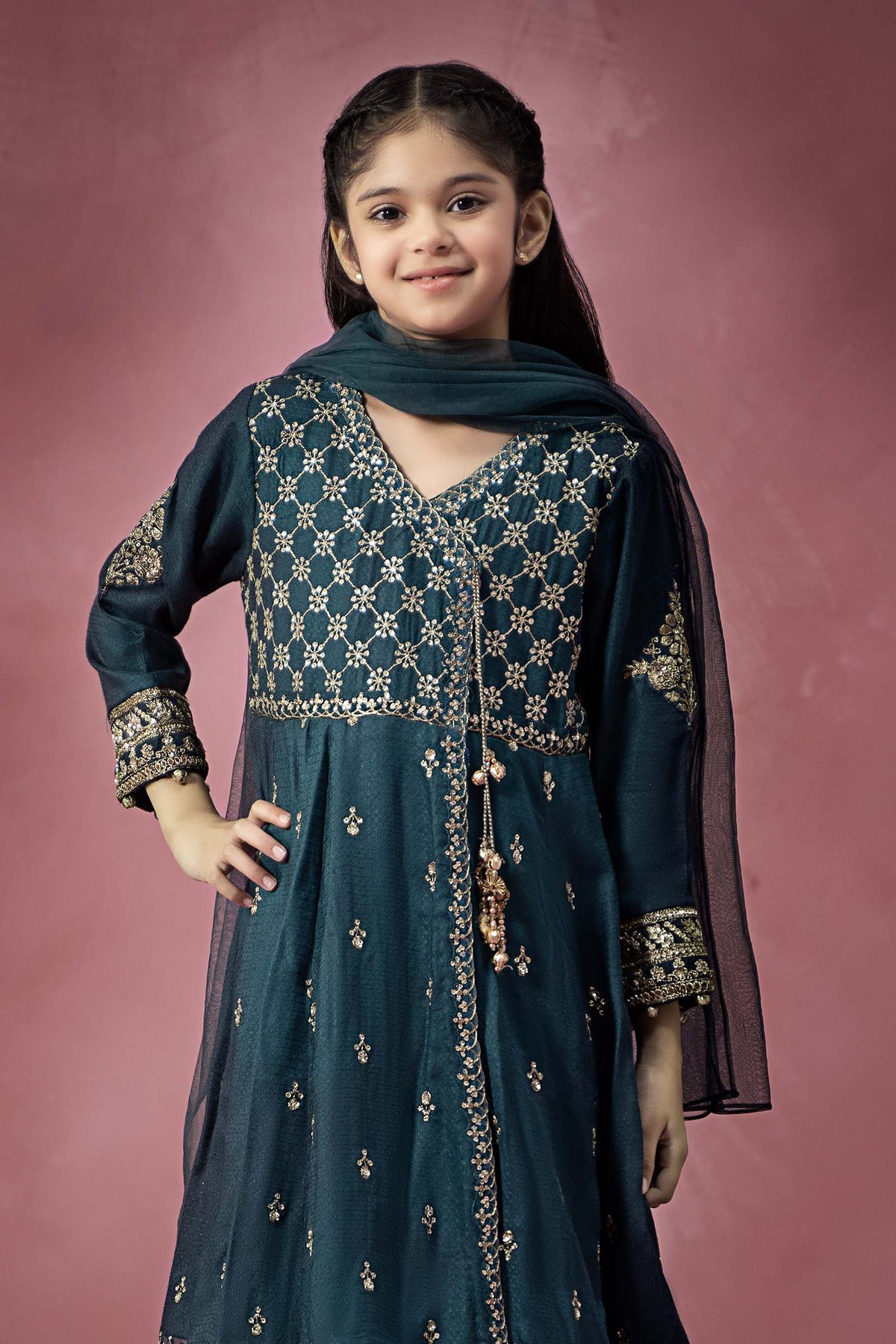 Maria B | 3 Piece Embroidered Linen Suit | MKD-W24-02 by Maria Faisal - Registered Vendor of : Maria B - type : Kids Clothes - 100% original wedding dresses