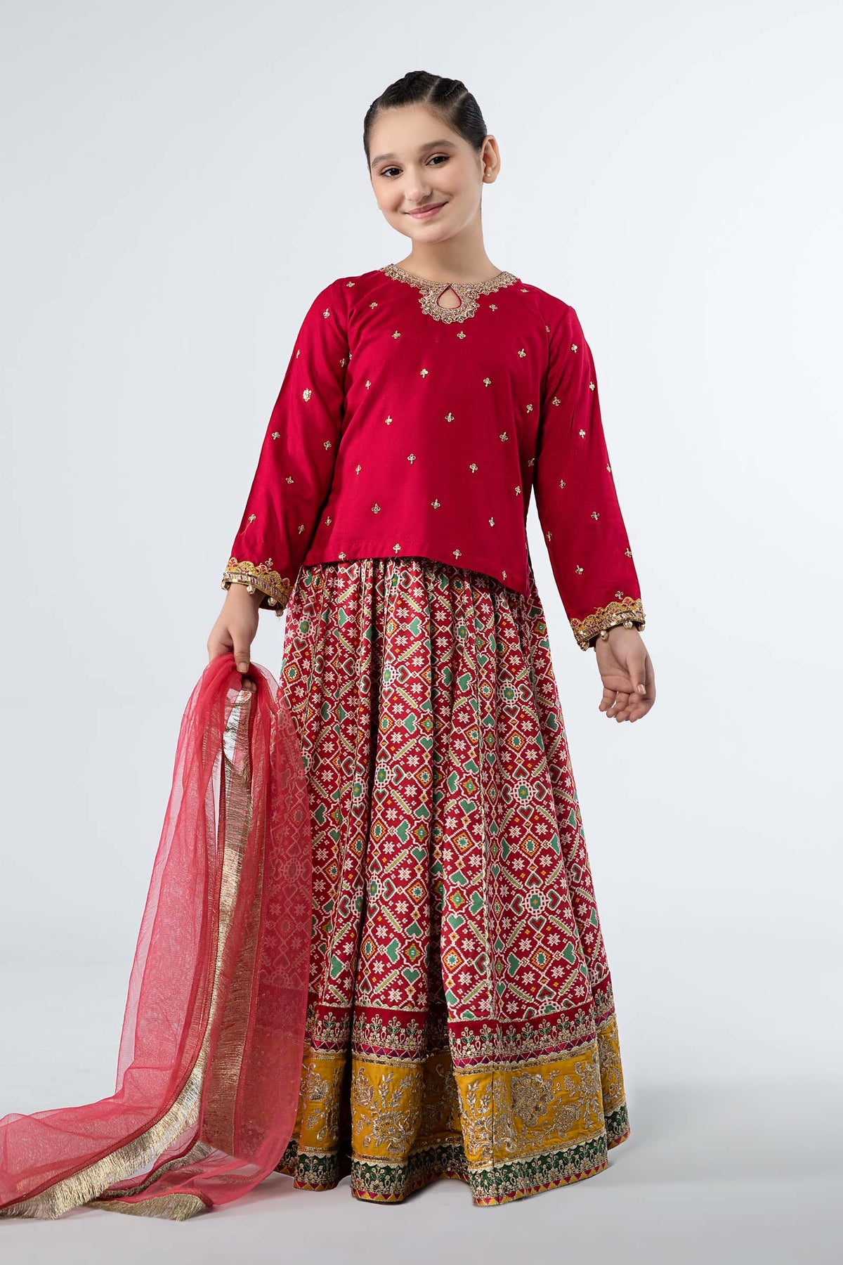 Maria B | 3 Piece Embroidered Linen Suit | MKD-W24-04 by Maria Faisal - Registered Vendor of : Maria B - type : Kids Clothes - 100% original wedding dresses