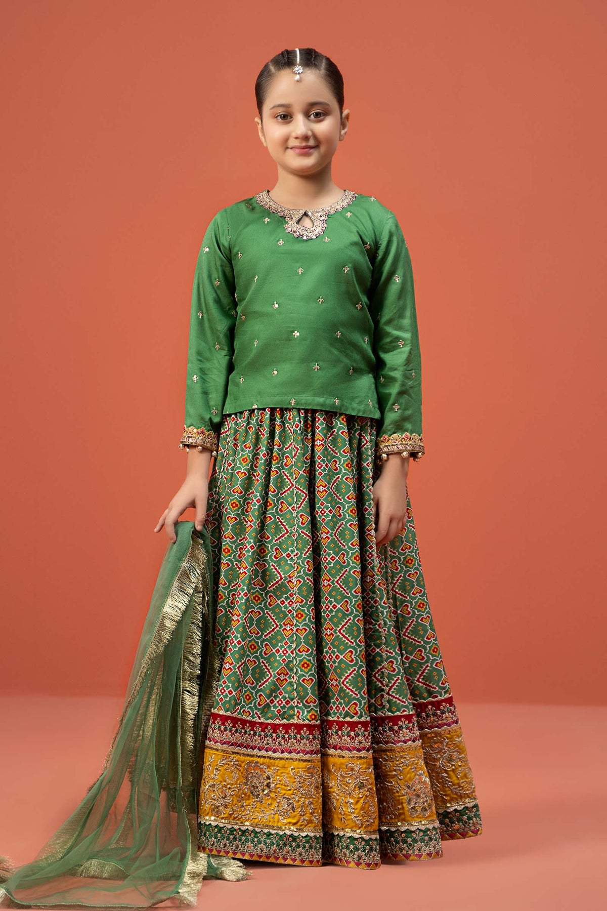 Maria B | 3 Piece Embroidered Linen Suit | MKD-W24-04 by Maria Faisal - Registered Vendor of : Maria B - type : Kids Clothes - 100% original wedding dresses