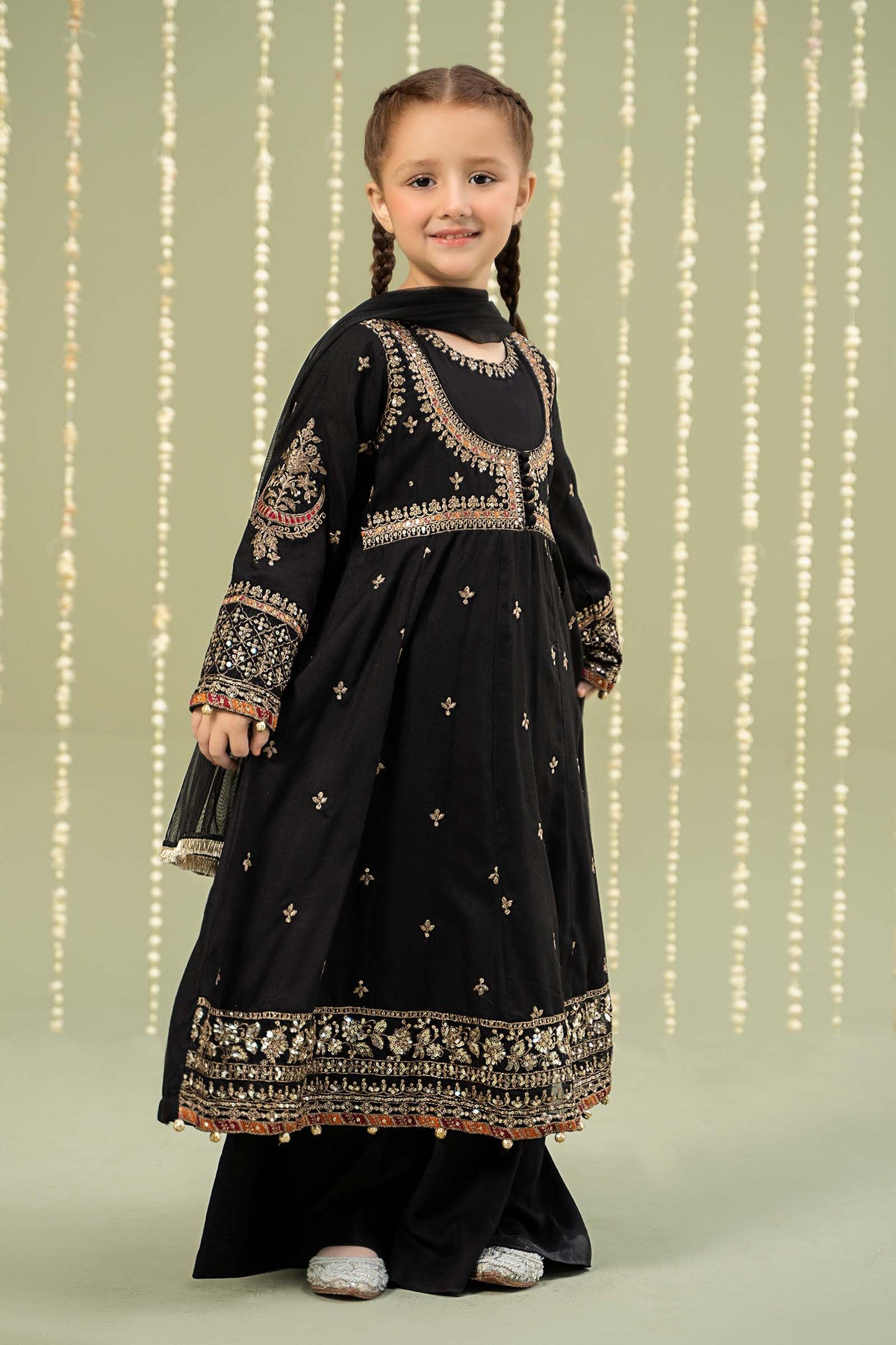 Maria B | 3 Piece Embroidered Linen Suit | MKD-W24-07 by Maria Faisal - Registered Vendor of : Maria B - type : Kids Clothes - 100% original wedding dresses