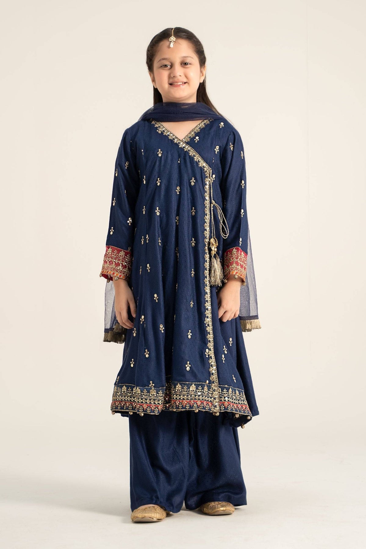 Maria B | 3 Piece Embroidered Linen Suit | MKD-W24-08 by Maria Faisal - Registered Vendor of : Maria B - type : Kids Clothes - 100% original wedding dresses