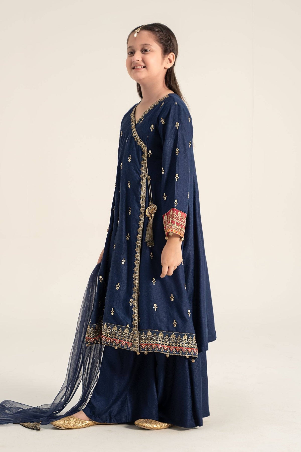 Maria B | 3 Piece Embroidered Linen Suit | MKD-W24-08 by Maria Faisal - Registered Vendor of : Maria B - type : Kids Clothes - 100% original wedding dresses