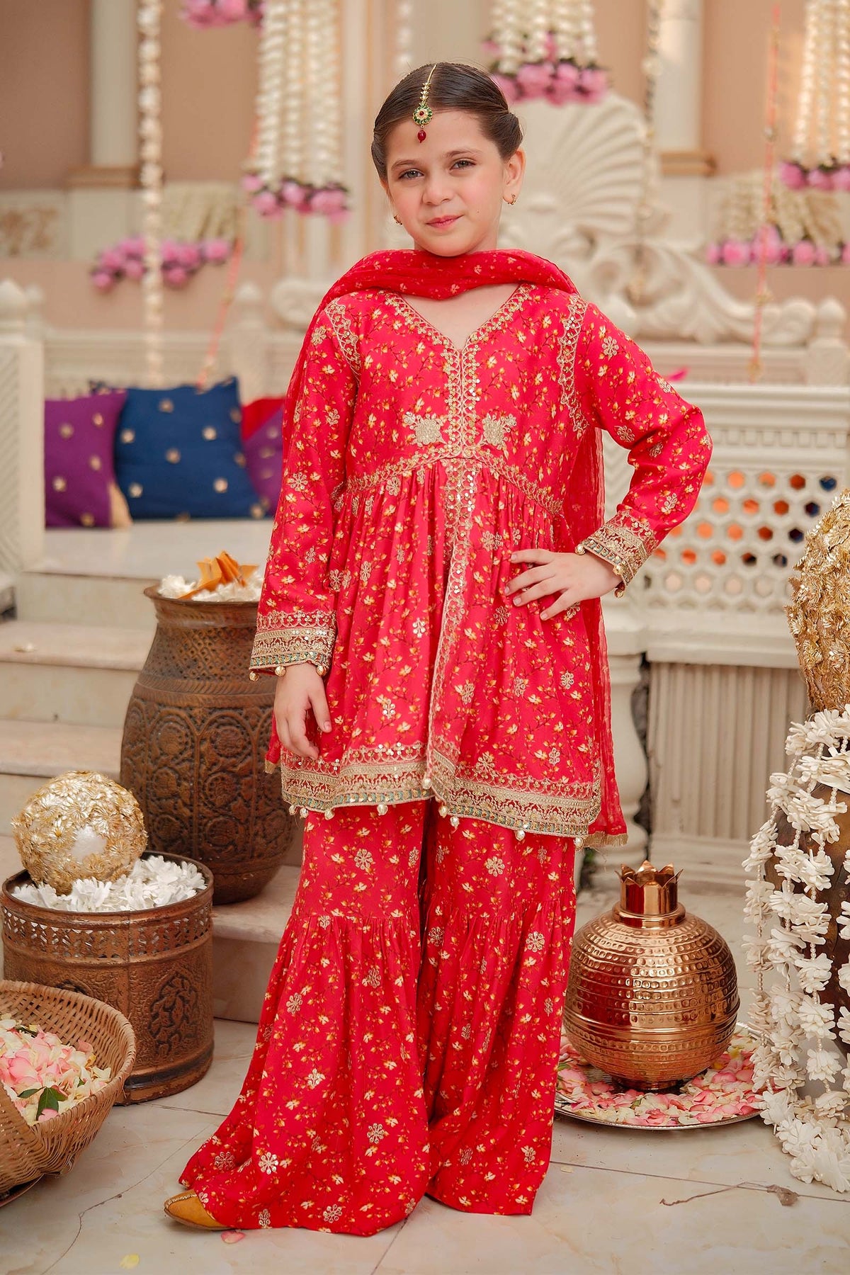 Maria B | 3 Piece Embroidered Marina Twill Suit | MKD-W24-12 by Maria Faisal - Registered Vendor of : Maria B - type : Kids Clothes - 100% original wedding dresses