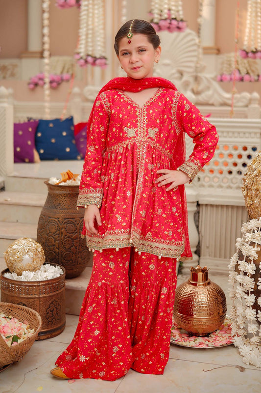 Maria B | 3 Piece Embroidered Marina Twill Suit | MKD-W24-12 by Maria Faisal - Registered Vendor of : Maria B - type : Kids Clothes - 100% original wedding dresses