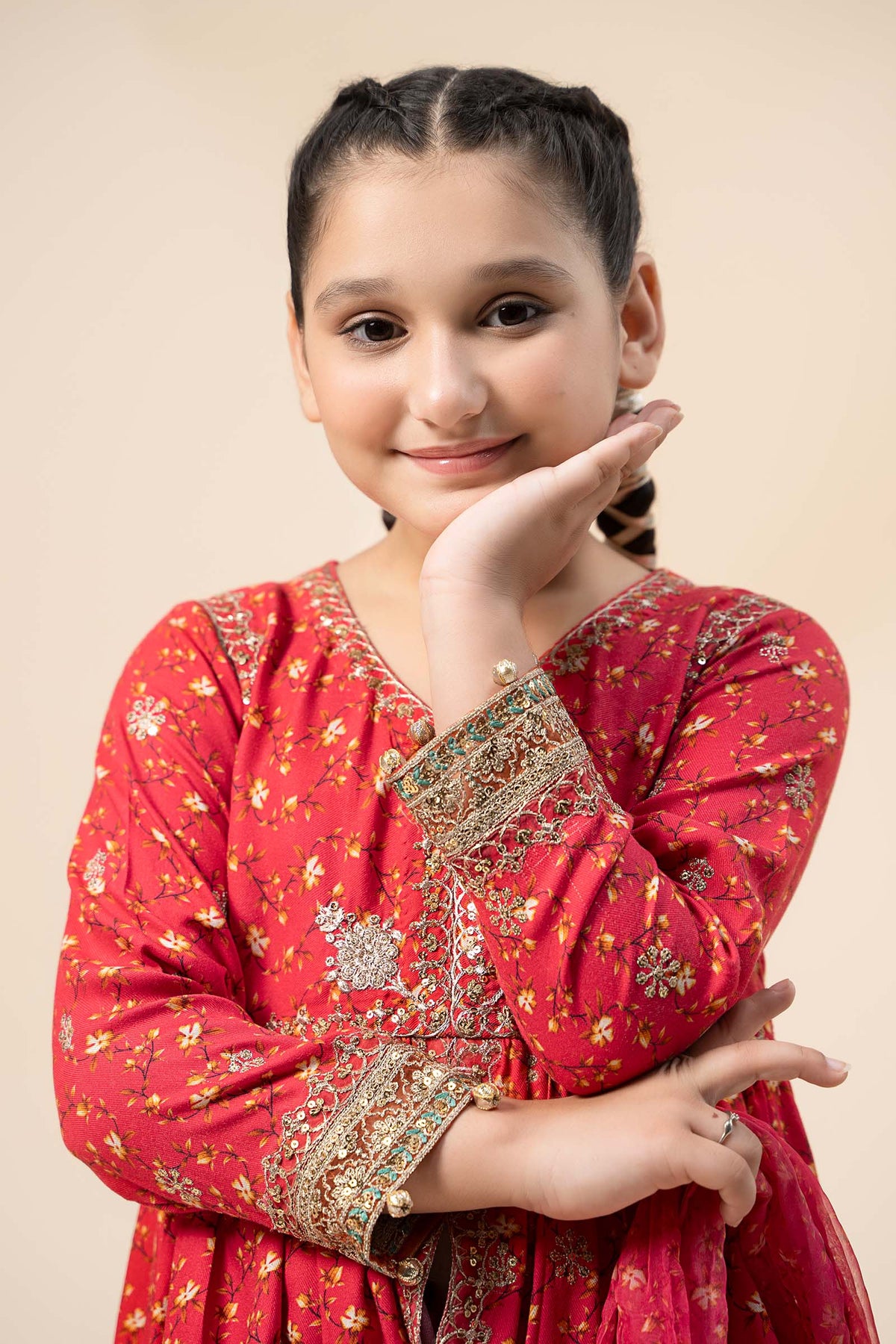 Maria B | 3 Piece Embroidered Marina Twill Suit | MKD-W24-12 by Maria Faisal - Registered Vendor of : Maria B - type : Kids Clothes - 100% original wedding dresses