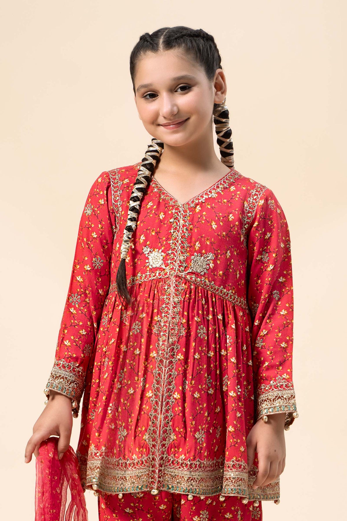 Maria B | 3 Piece Embroidered Marina Twill Suit | MKD-W24-12 by Maria Faisal - Registered Vendor of : Maria B - type : Kids Clothes - 100% original wedding dresses