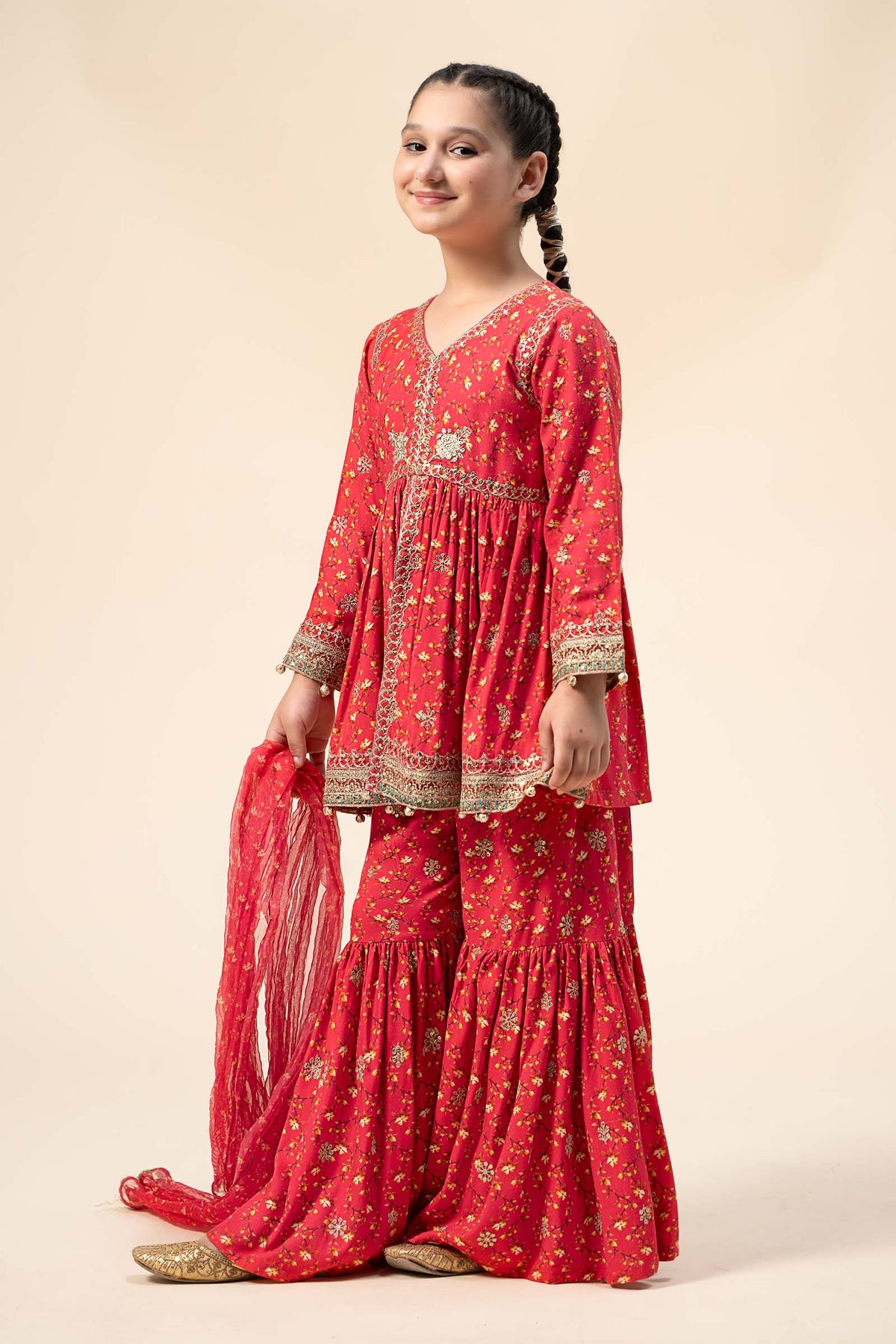 Maria B | 3 Piece Embroidered Marina Twill Suit | MKD-W24-12 by Maria Faisal - Registered Vendor of : Maria B - type : Kids Clothes - 100% original wedding dresses
