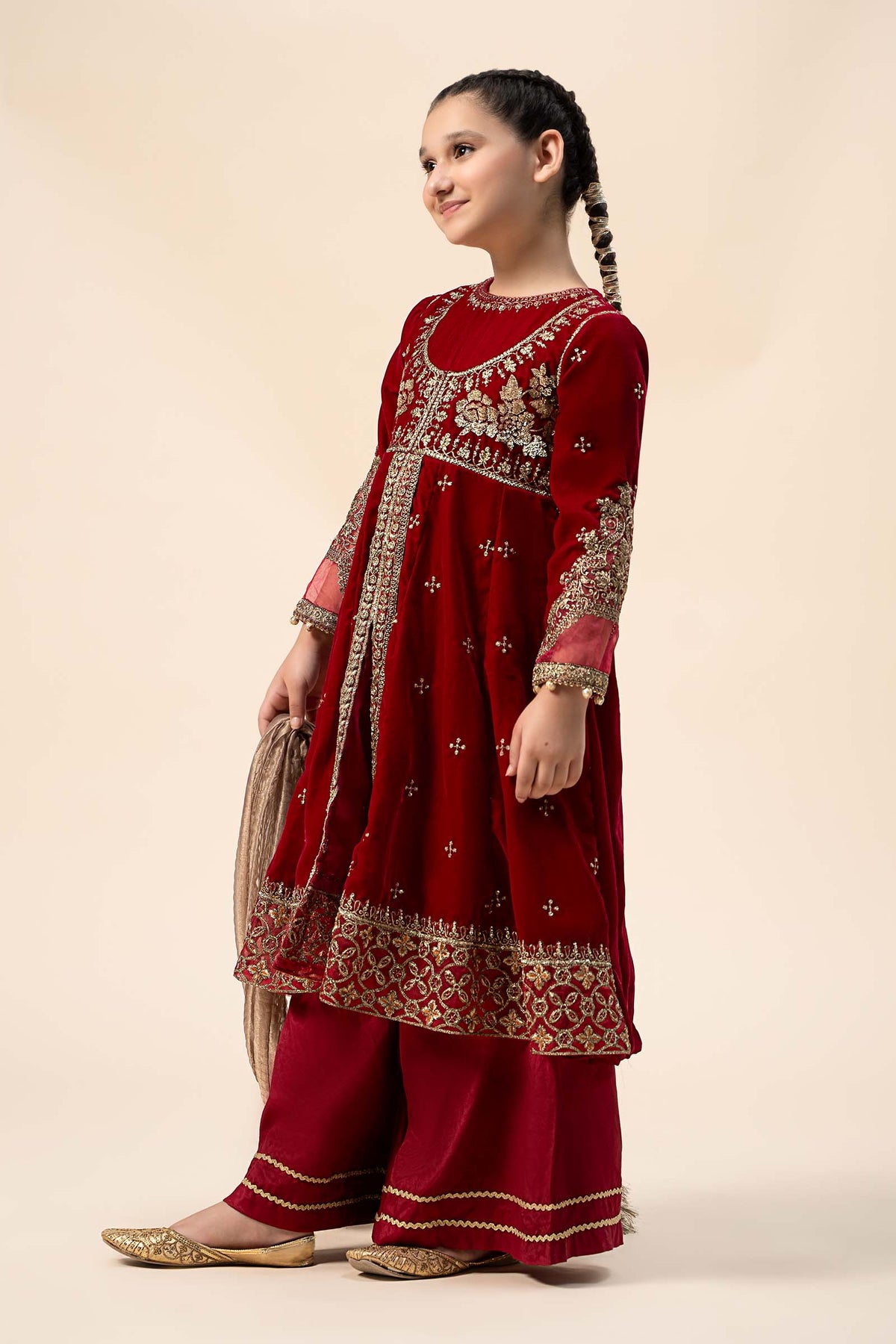 Maria B | 3 Piece Embroidered Velvet Suit | MKS-W24-40 by Maria Faisal - Registered Vendor of : Maria B - type : Kids Clothes - 100% original wedding dresses