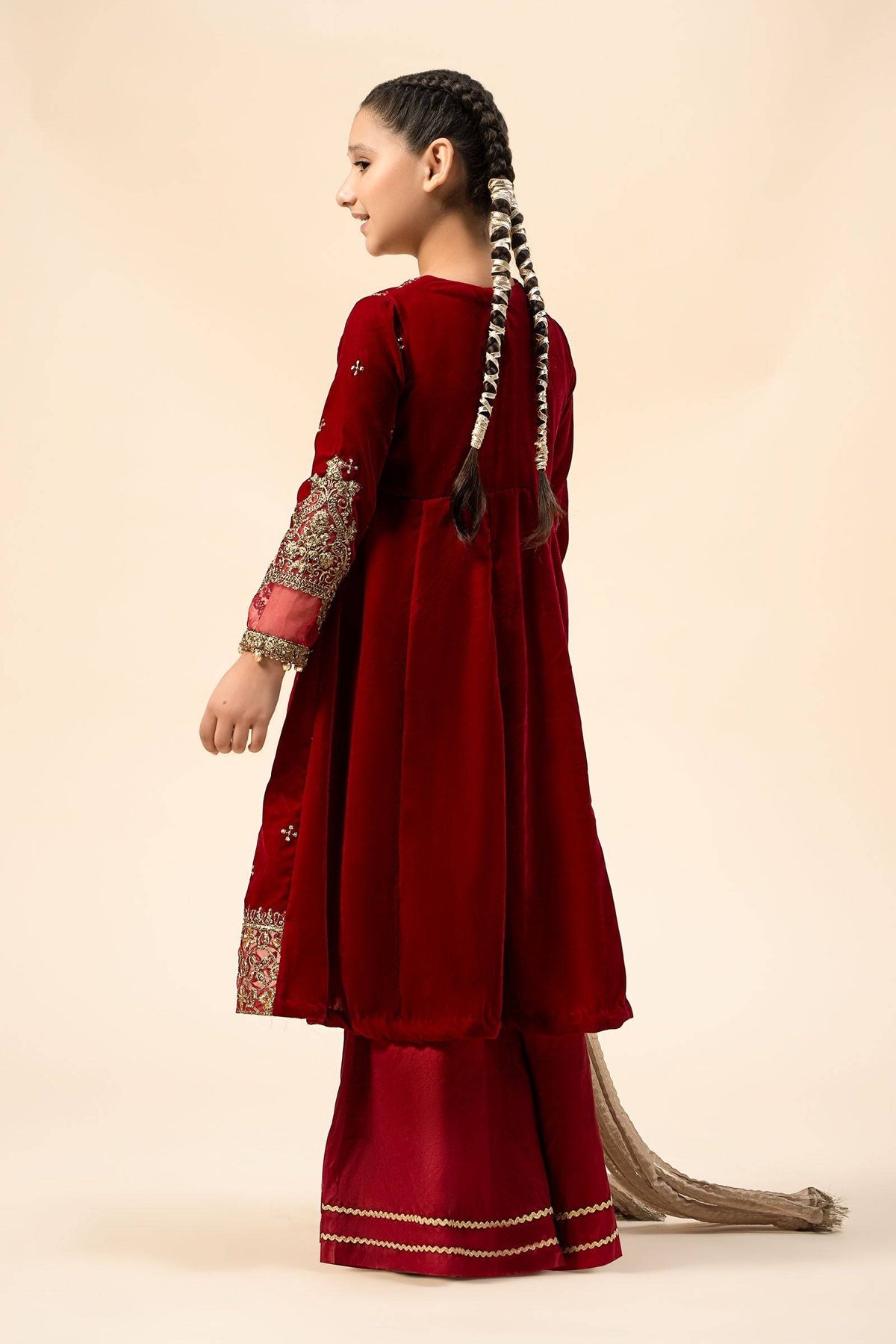 Maria B | 3 Piece Embroidered Velvet Suit | MKS-W24-40 by Maria Faisal - Registered Vendor of : Maria B - type : Kids Clothes - 100% original wedding dresses
