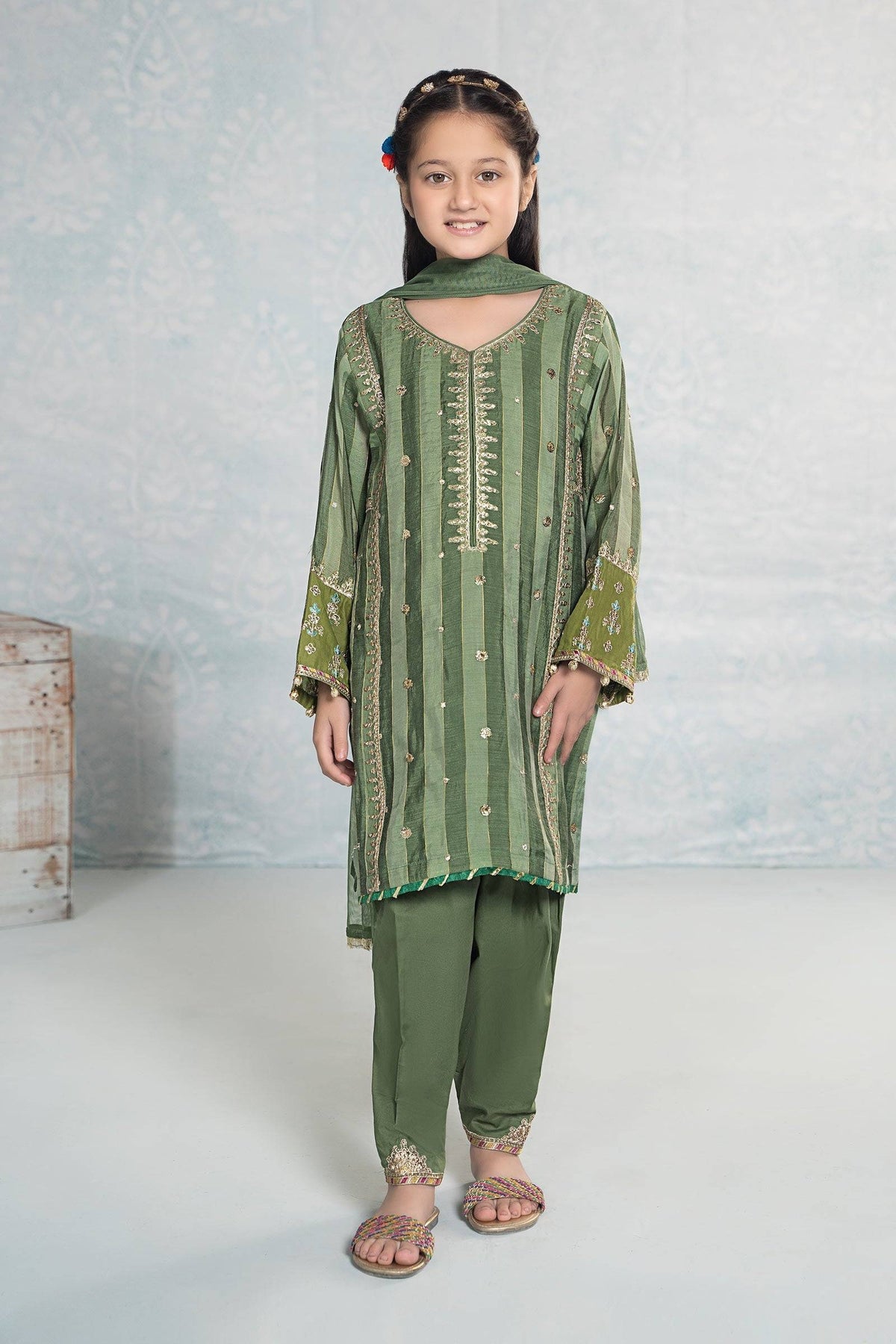 Maria B | 3 Piece Embroidered Yarn Dyed Suit | MKD-EF24-03 by Maria Faisal - Registered Vendor of : Maria B - type : Kids Clothes - 100% original wedding dresses