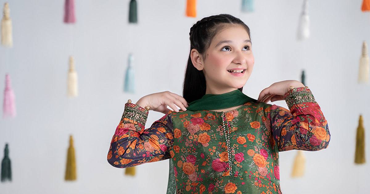 Maria B | 3 Piece Printed Cotton Masoori Suit | MKD-EA24-04 by Maria Faisal - Registered Vendor of : Maria B - type : Kids Clothes - 100% original wedding dresses
