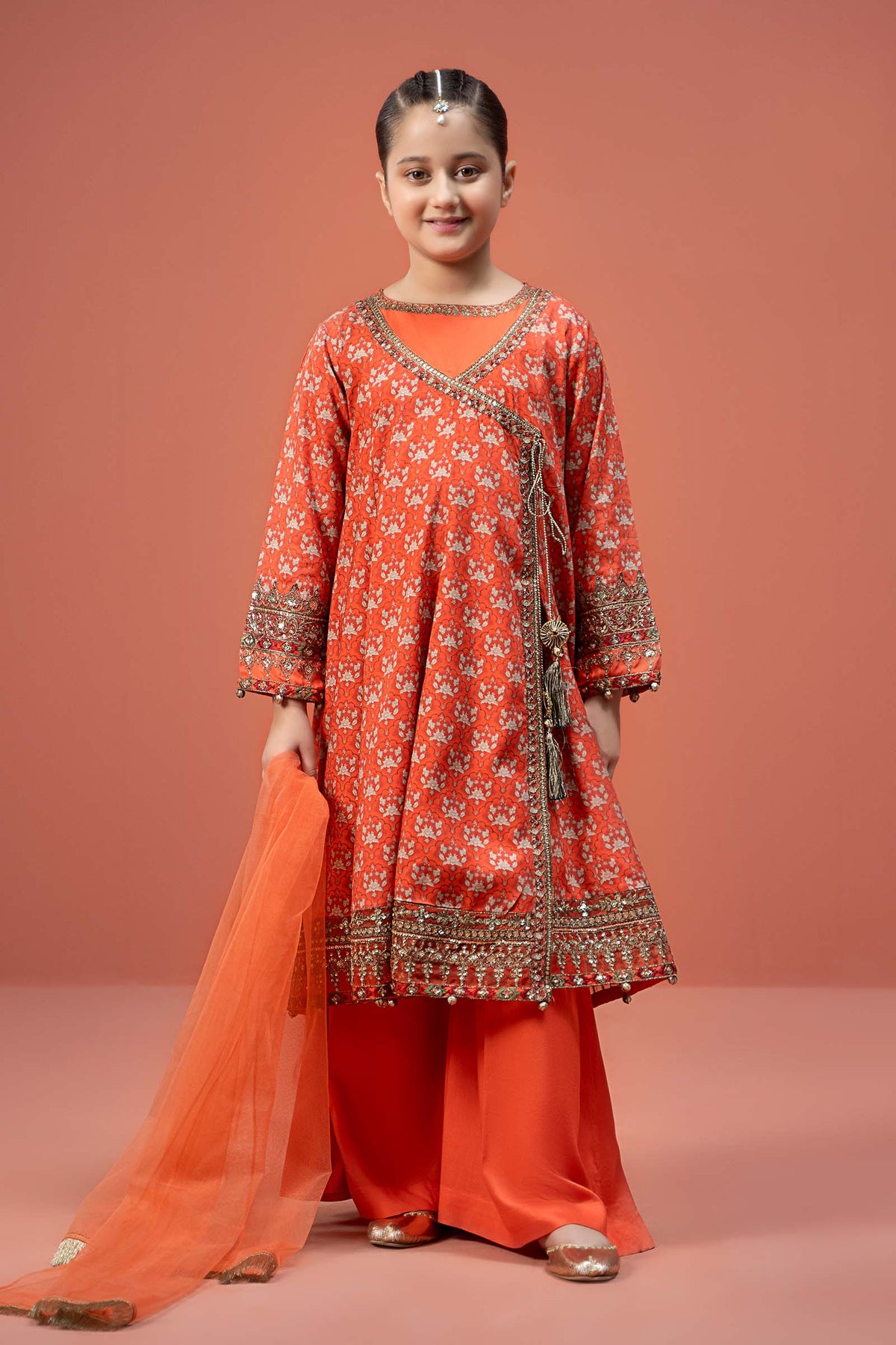 Maria B | 3 Piece Printed Linen Suit | MKD-W24-16 by Maria Faisal - Registered Vendor of : Maria B - type : Kids Clothes - 100% original wedding dresses