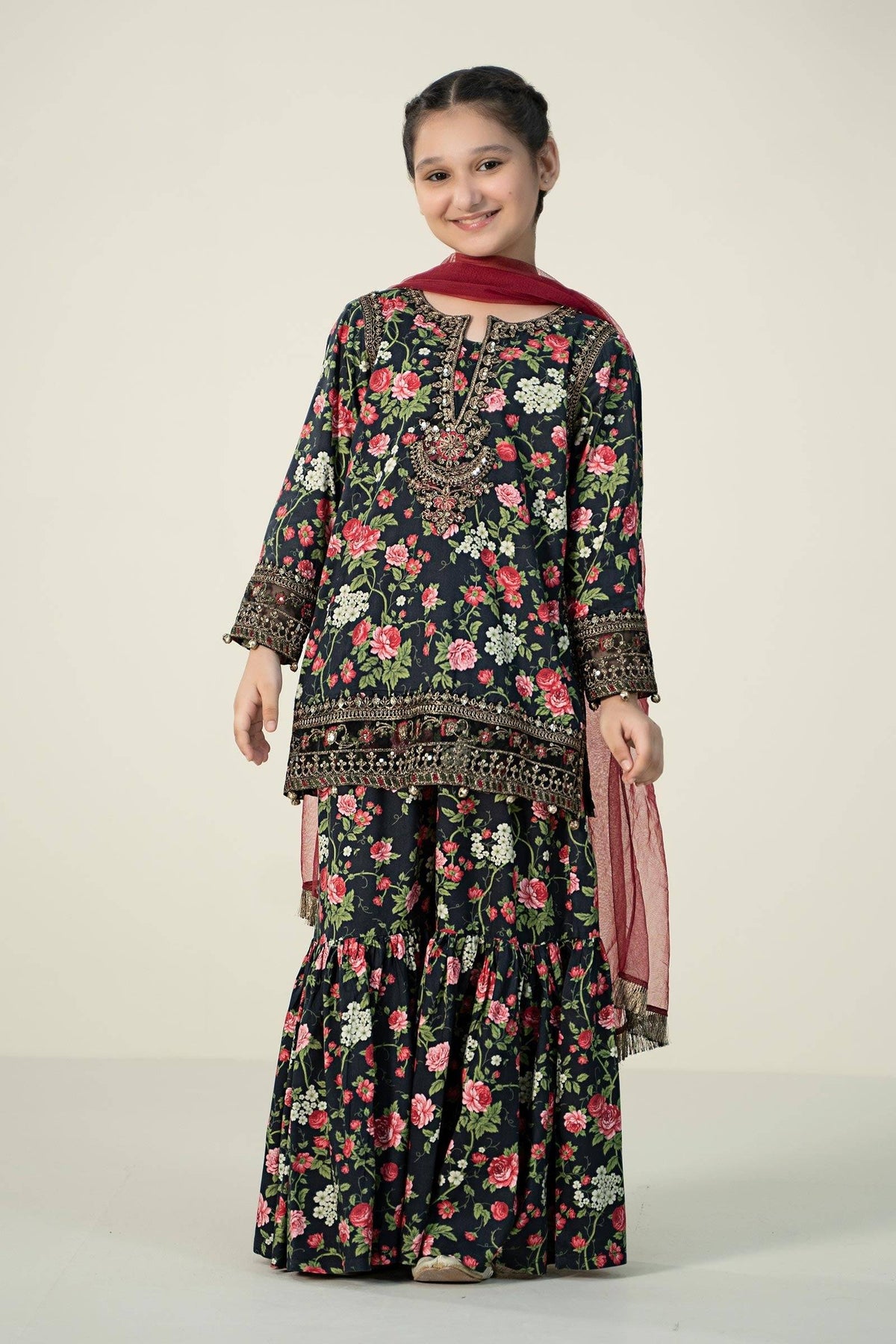 Maria B | 3 Piece Printed Linen Suit | MKD-W24-19 by Maria Faisal - Registered Vendor of : Maria B - type : Kids Clothes - 100% original wedding dresses
