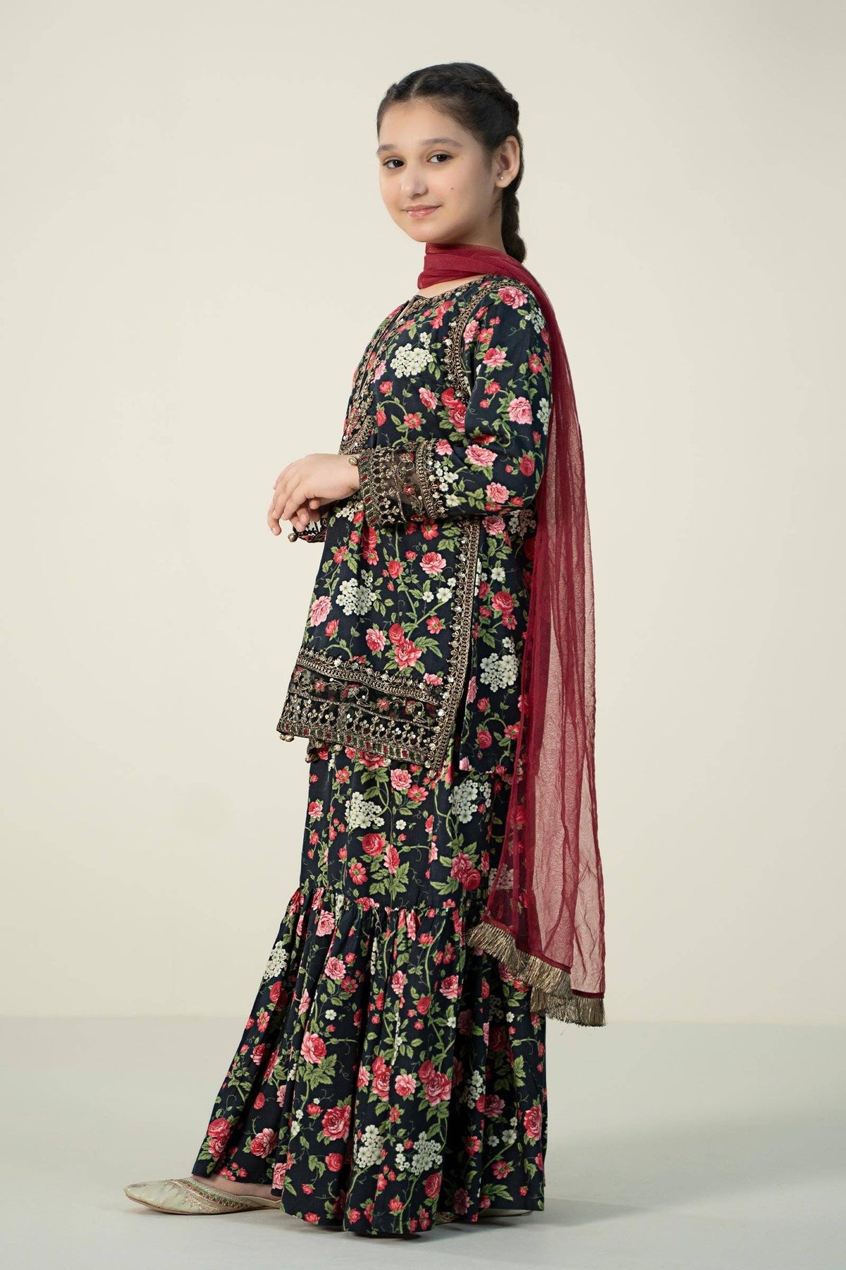 Maria B | 3 Piece Printed Linen Suit | MKD-W24-19 by Maria Faisal - Registered Vendor of : Maria B - type : Kids Clothes - 100% original wedding dresses