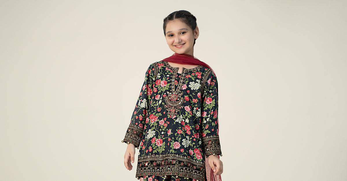 Maria B | 3 Piece Printed Linen Suit | MKD-W24-19 by Maria Faisal - Registered Vendor of : Maria B - type : Kids Clothes - 100% original wedding dresses