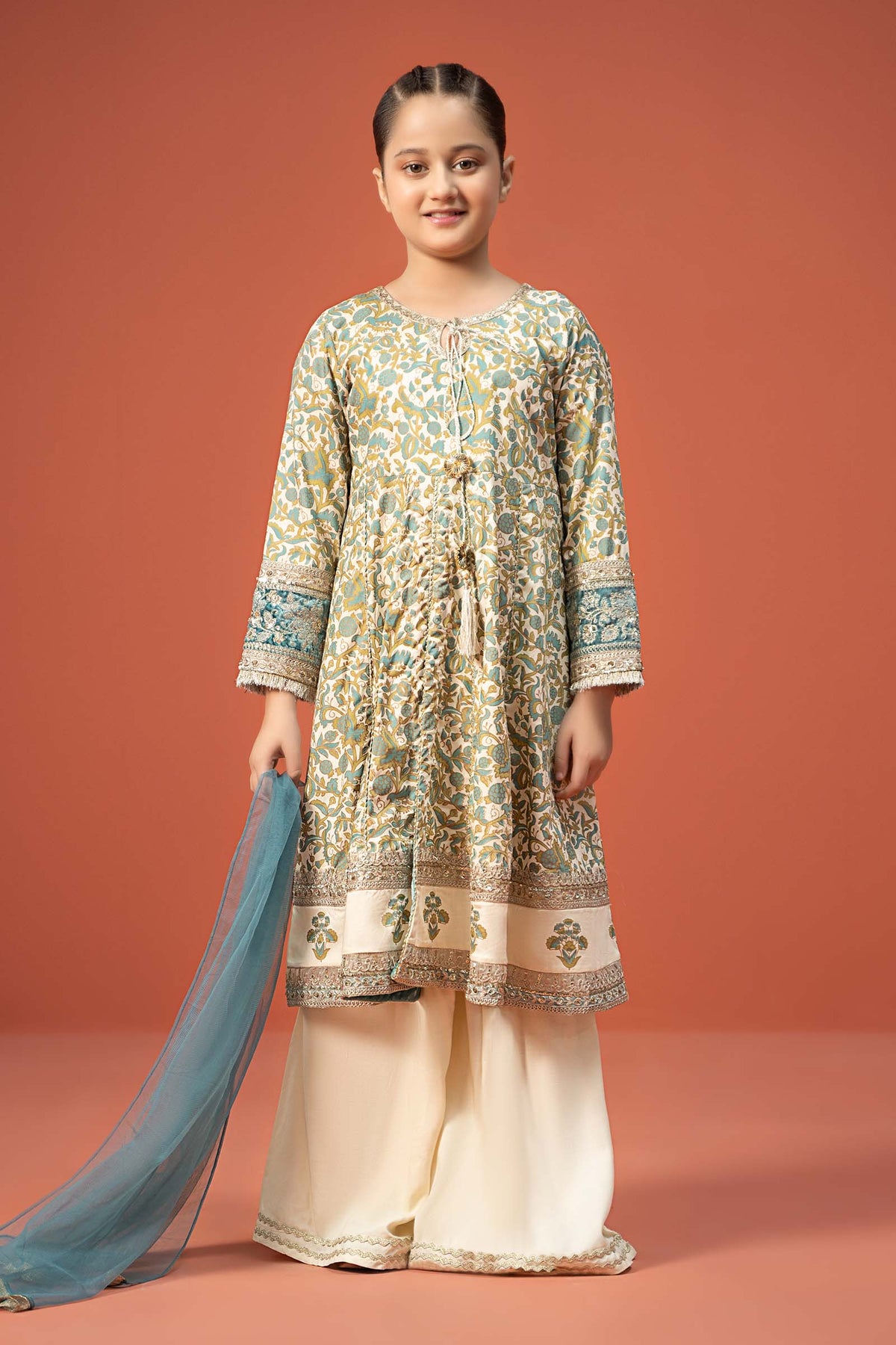 Maria B | 3 Piece Printed Linen Suit | MKD-W24-25 by Maria Faisal - Registered Vendor of : Maria B - type : KidsClothes - 100% original wedding dresses