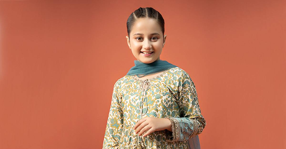 Maria B | 3 Piece Printed Linen Suit | MKD-W24-25 by Maria Faisal - Registered Vendor of : Maria B - type : KidsClothes - 100% original wedding dresses