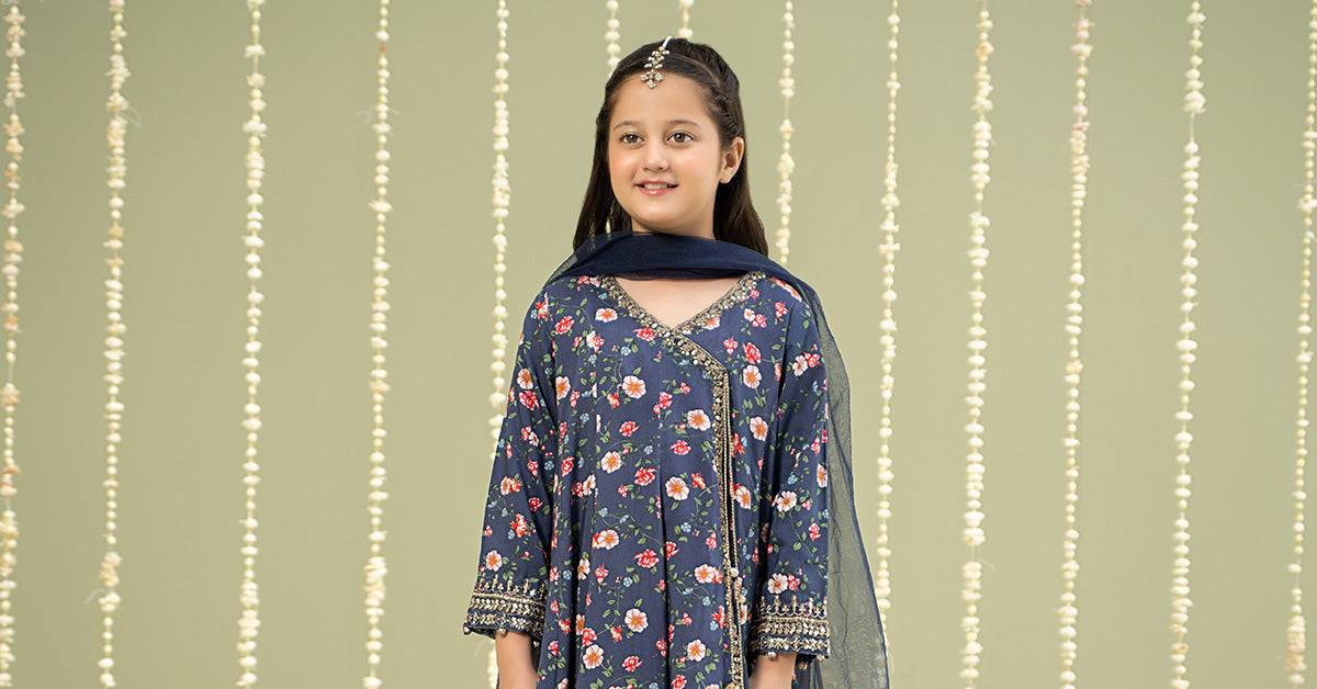 Maria B | 3 Piece Printed Linen Suit | MKD-W24-26 by Maria Faisal - Registered Vendor of : Maria B - type : Kids Clothes - 100% original wedding dresses
