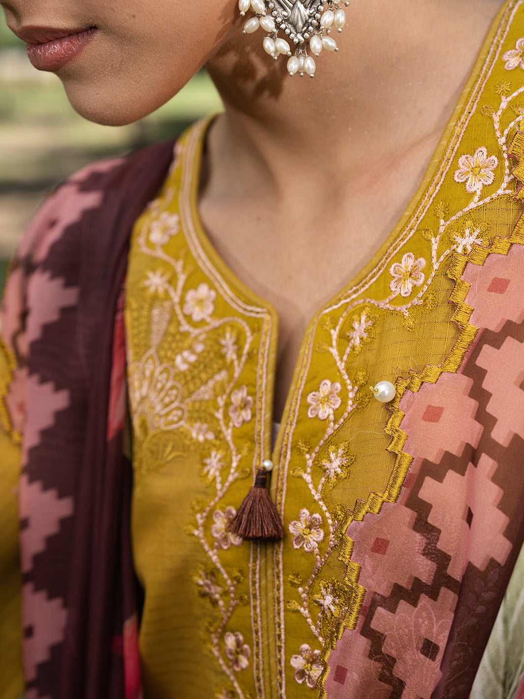 Hemstitch | The Garden Lawn | Matcha - Ladies Clothes - Maria Faisal