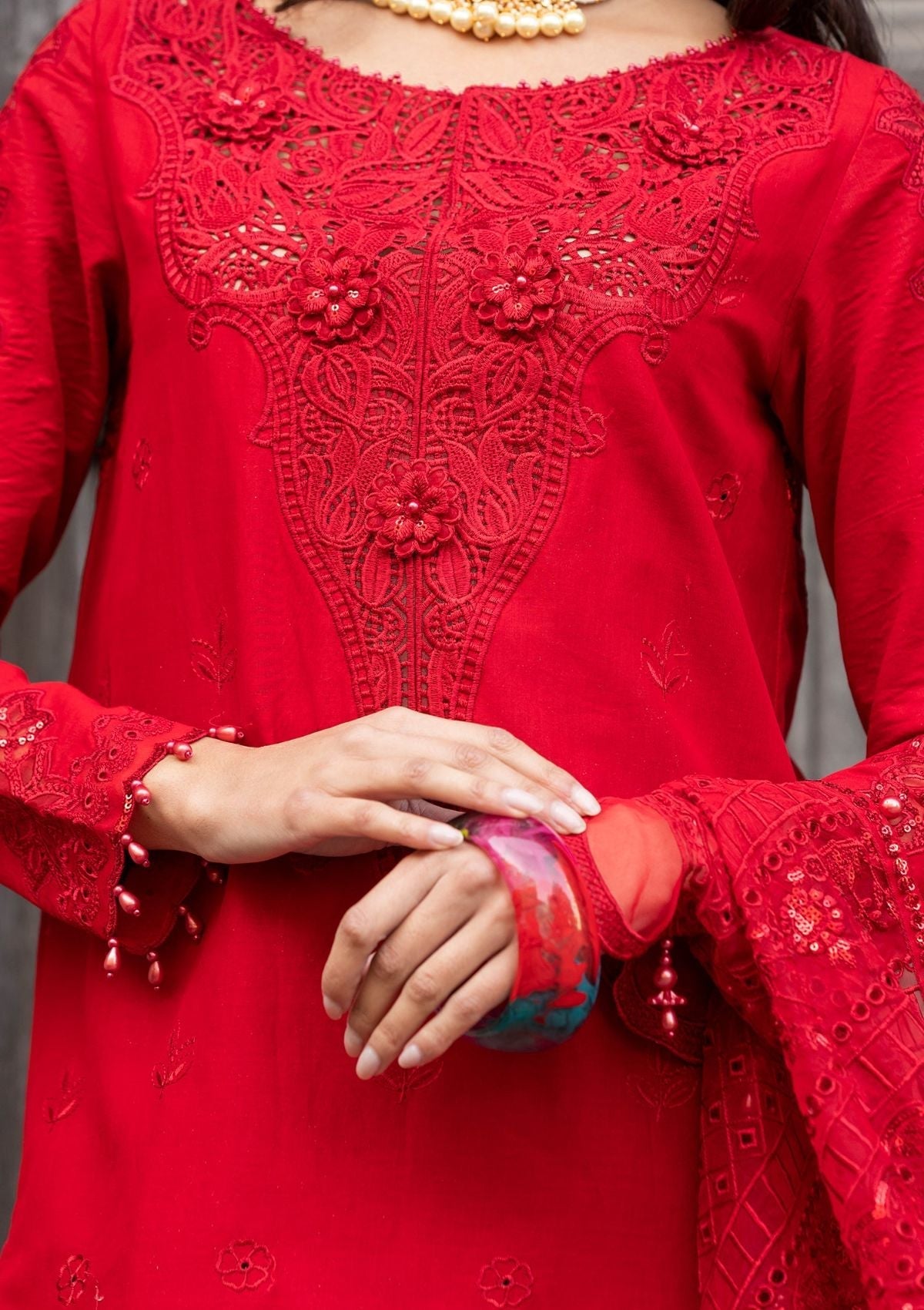 Meem | Luxury Eid Lawn 24 | MD-10 RED - Ladies Clothes 