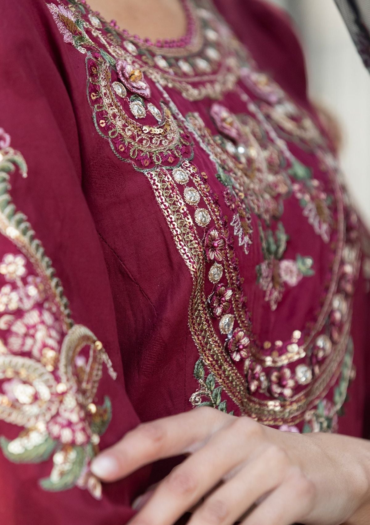 Meem | Luxury Eid Lawn 24 | MD-11 MAROON - Ladies Clothes 