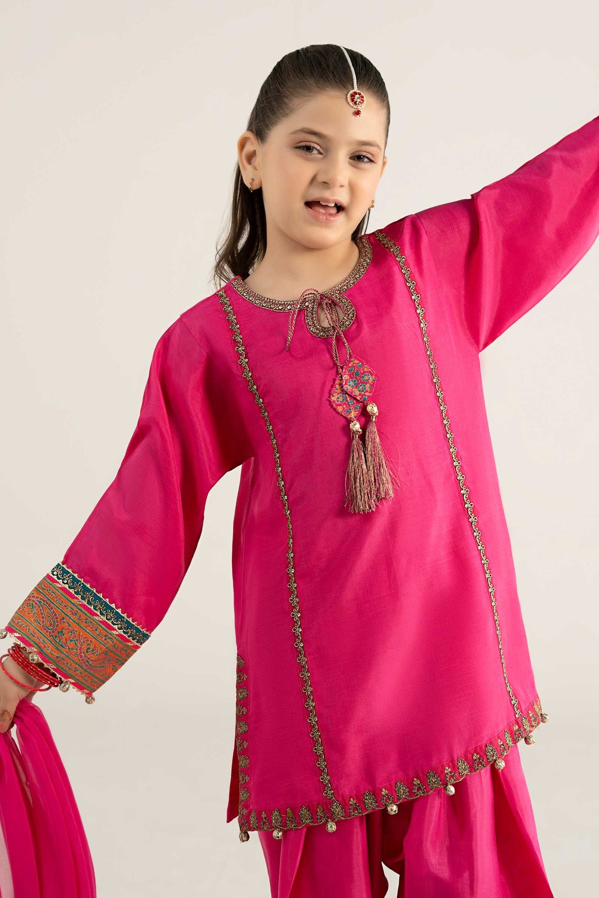 3 Piece Embroidered Raw Silk Suit - Kids Clothes - available at Maria Faisal in UK and USA