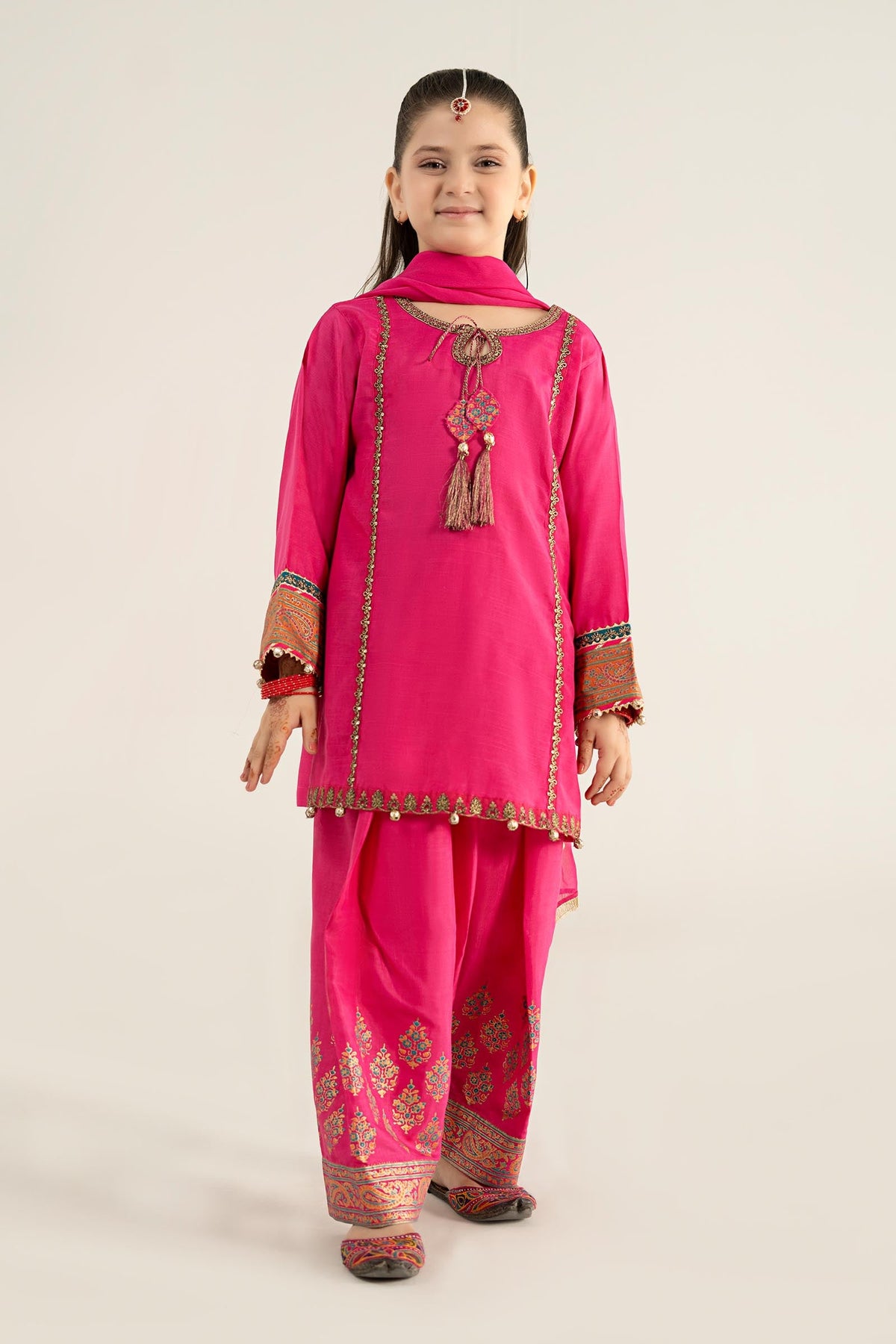 3 Piece Embroidered Raw Silk Suit - Kids Clothes - available at Maria Faisal in UK and USA