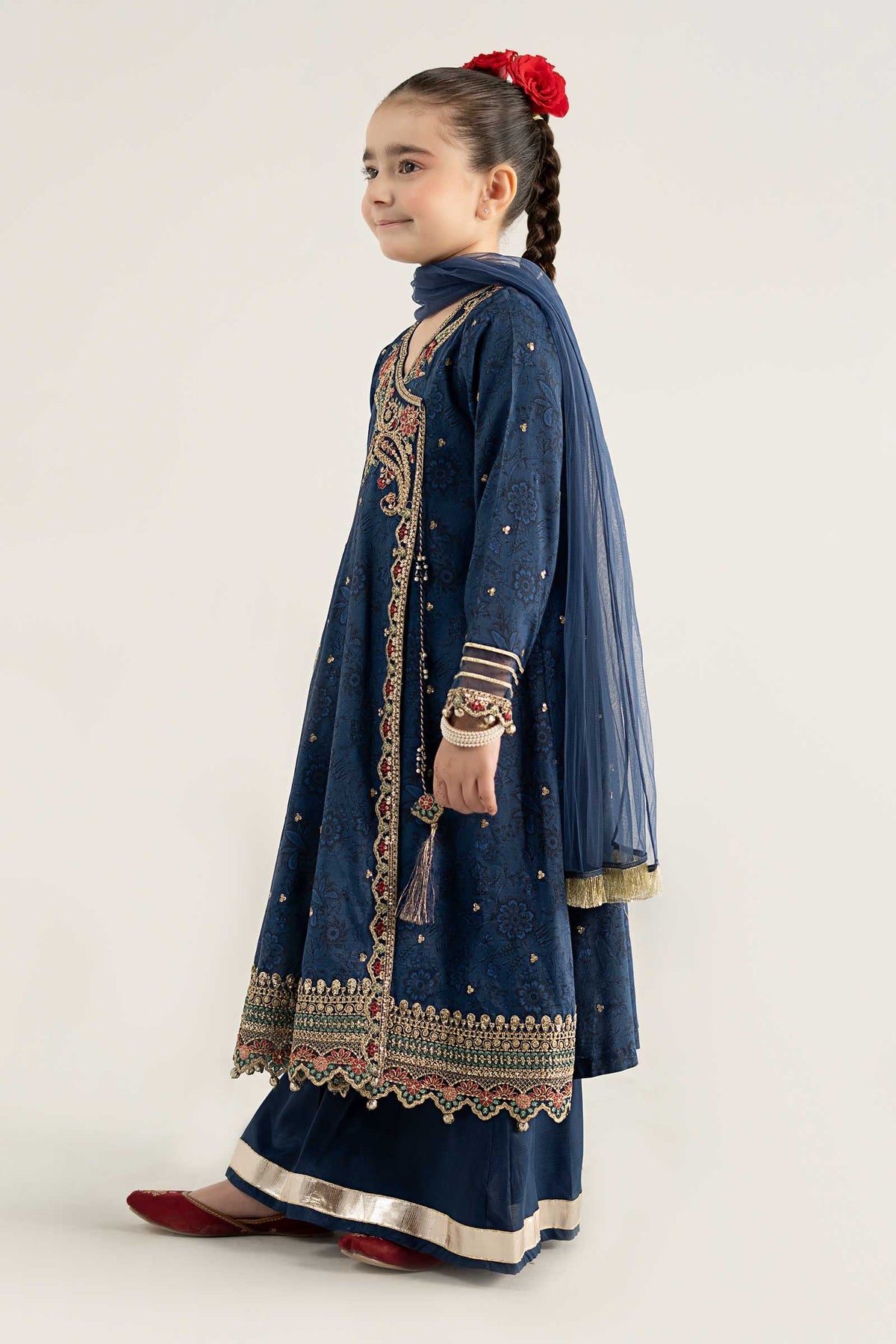 3 Piece Embroidered Raw Silk Suit - Kids Clothes - available at Maria Faisal in UK and USA